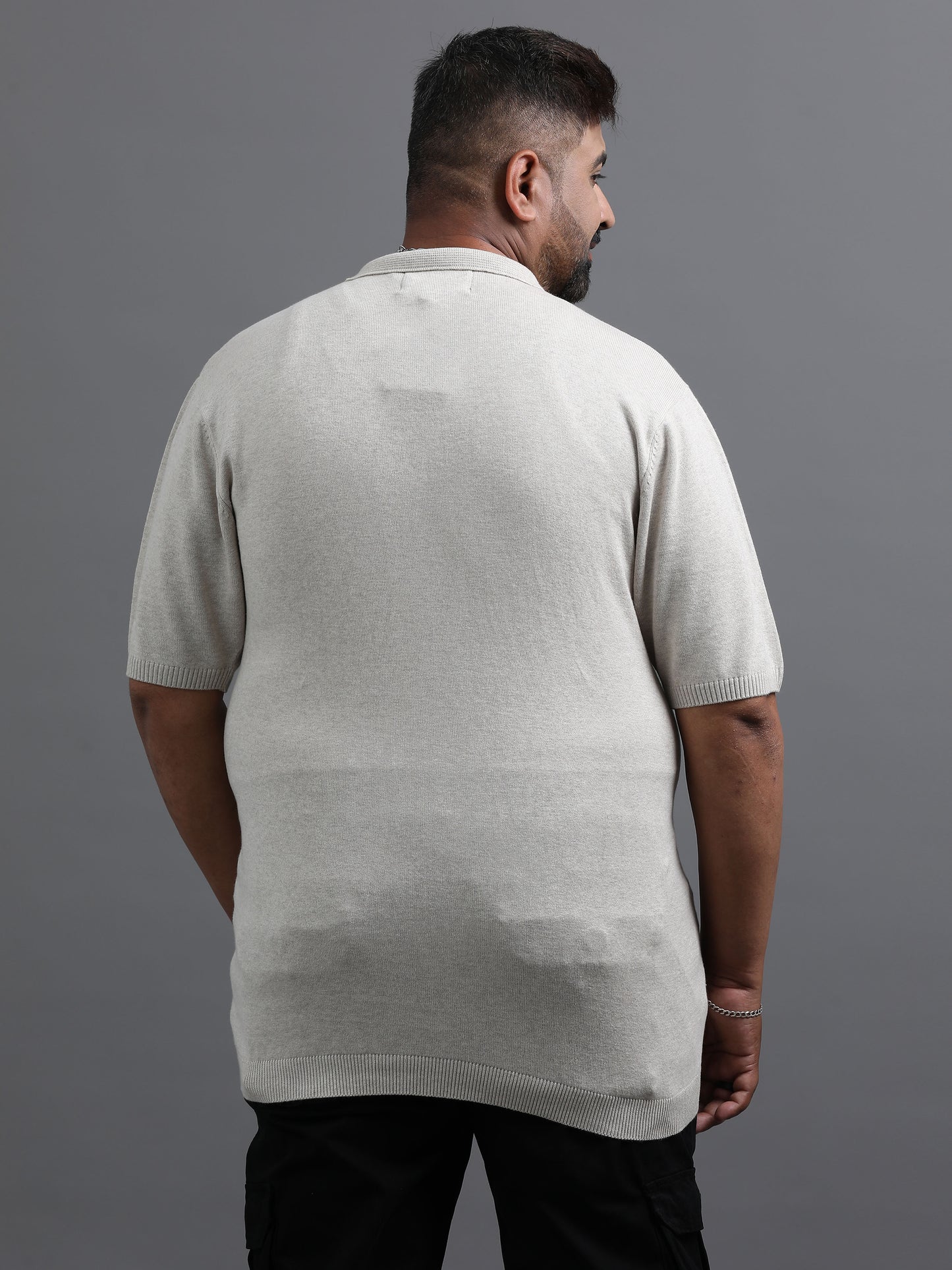 Light Beige Knitted Half Sleeve Cotton Polo T-Shirt