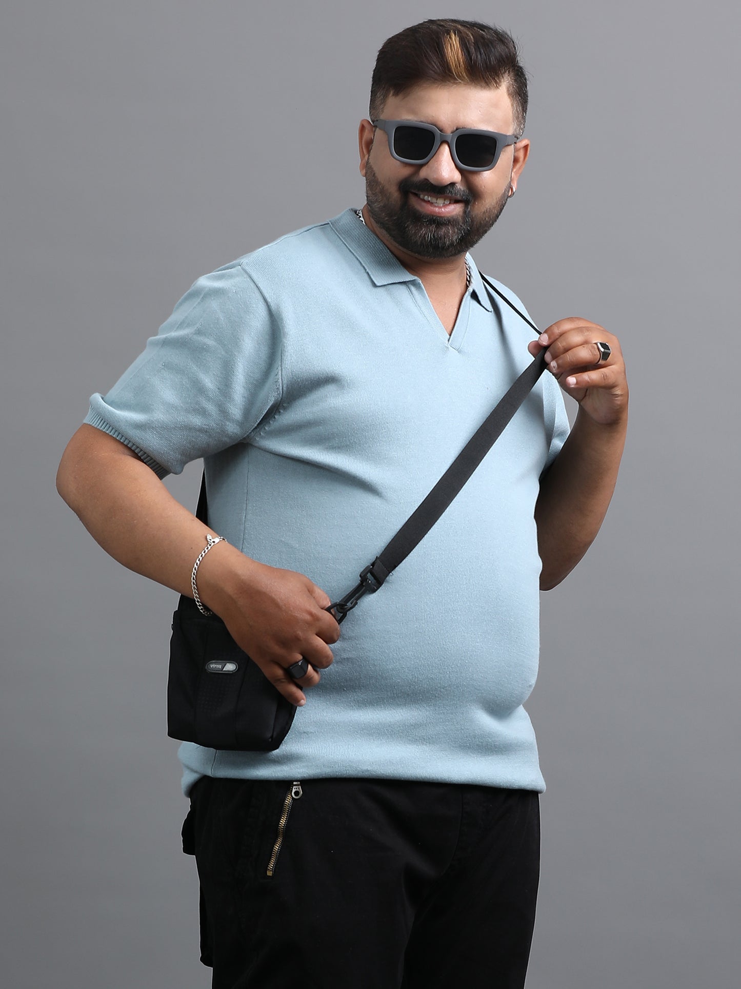 Light Sky Blue Knitted Half Sleeve Cotton Polo T-Shirt