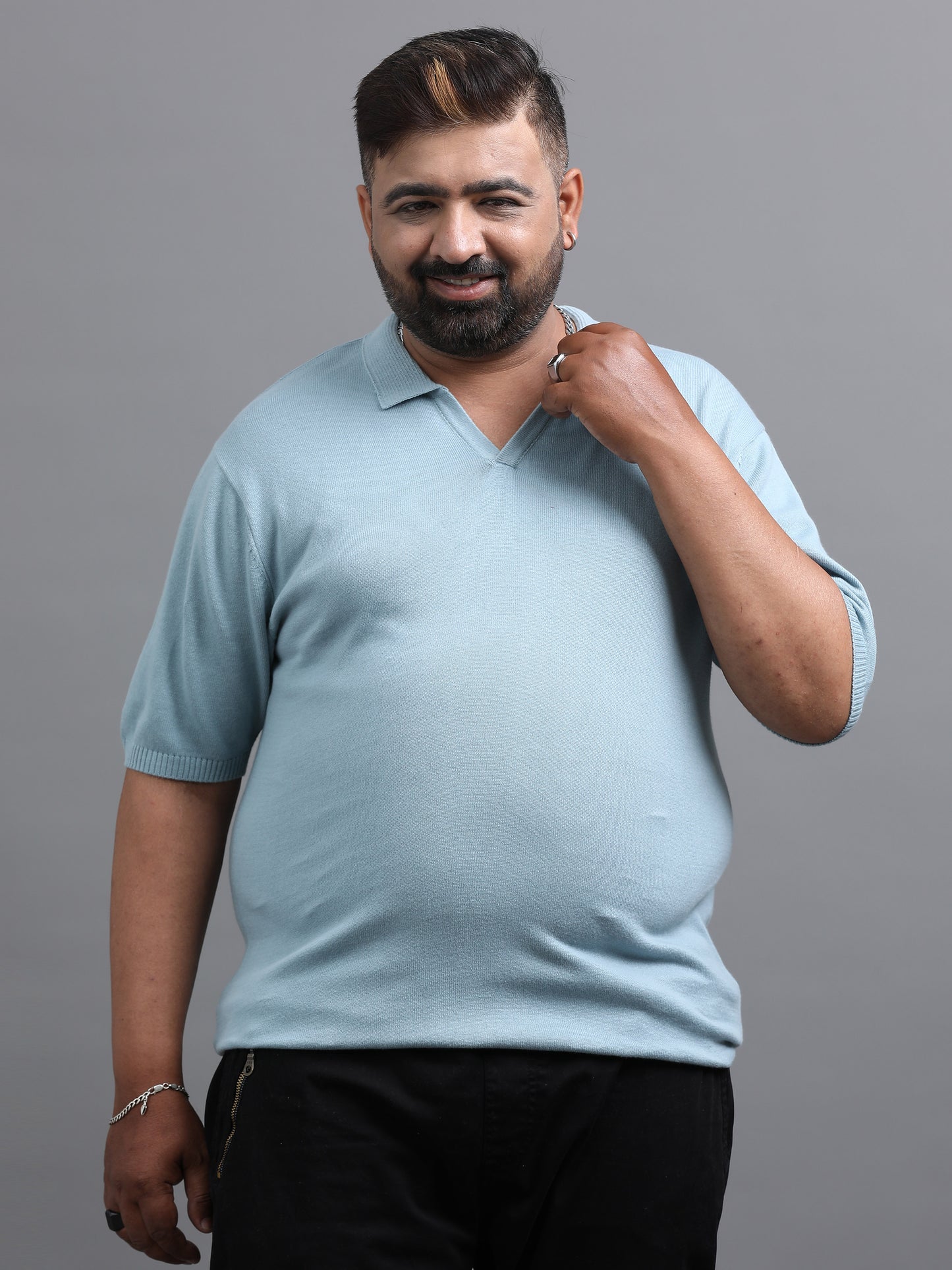 Light Sky Blue Knitted Half Sleeve Cotton Polo T-Shirt