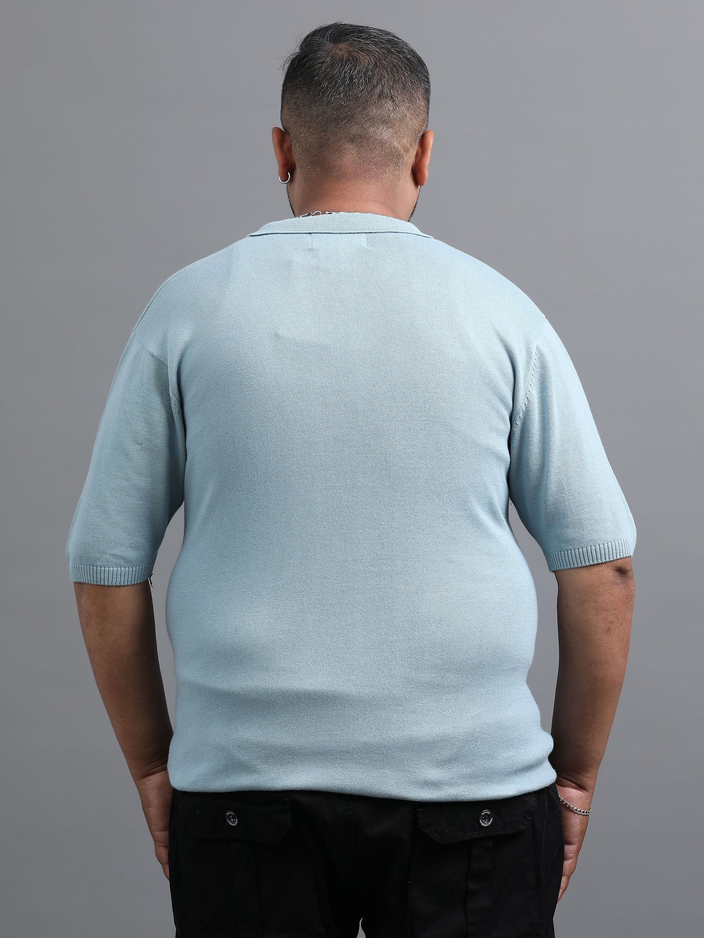 Light Sky Blue Knitted Half Sleeve Cotton Polo T-Shirt