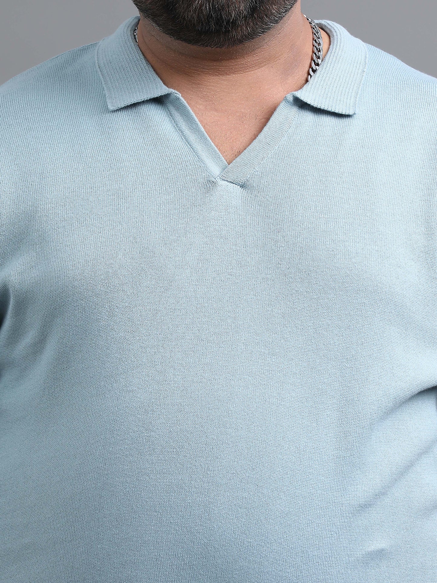Light Sky Blue Knitted Half Sleeve Cotton Polo T-Shirt