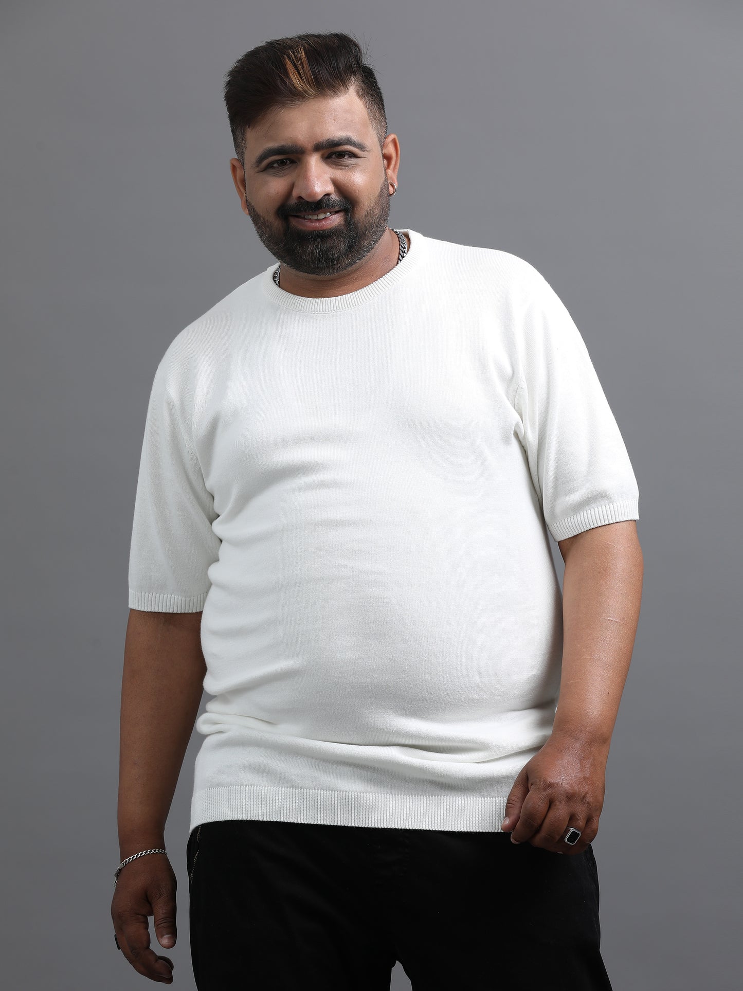 Yellow Knitted Half Sleeve Cotton T-Shirts