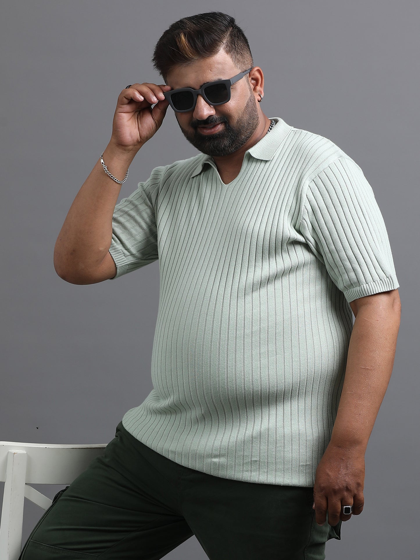 Light Blue Knitted Half Sleeve Cotton Polo T-Shirt
