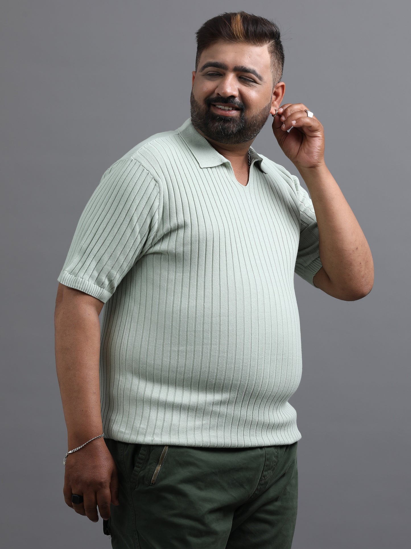 Light Blue Knitted Half Sleeve Cotton Polo T-Shirt