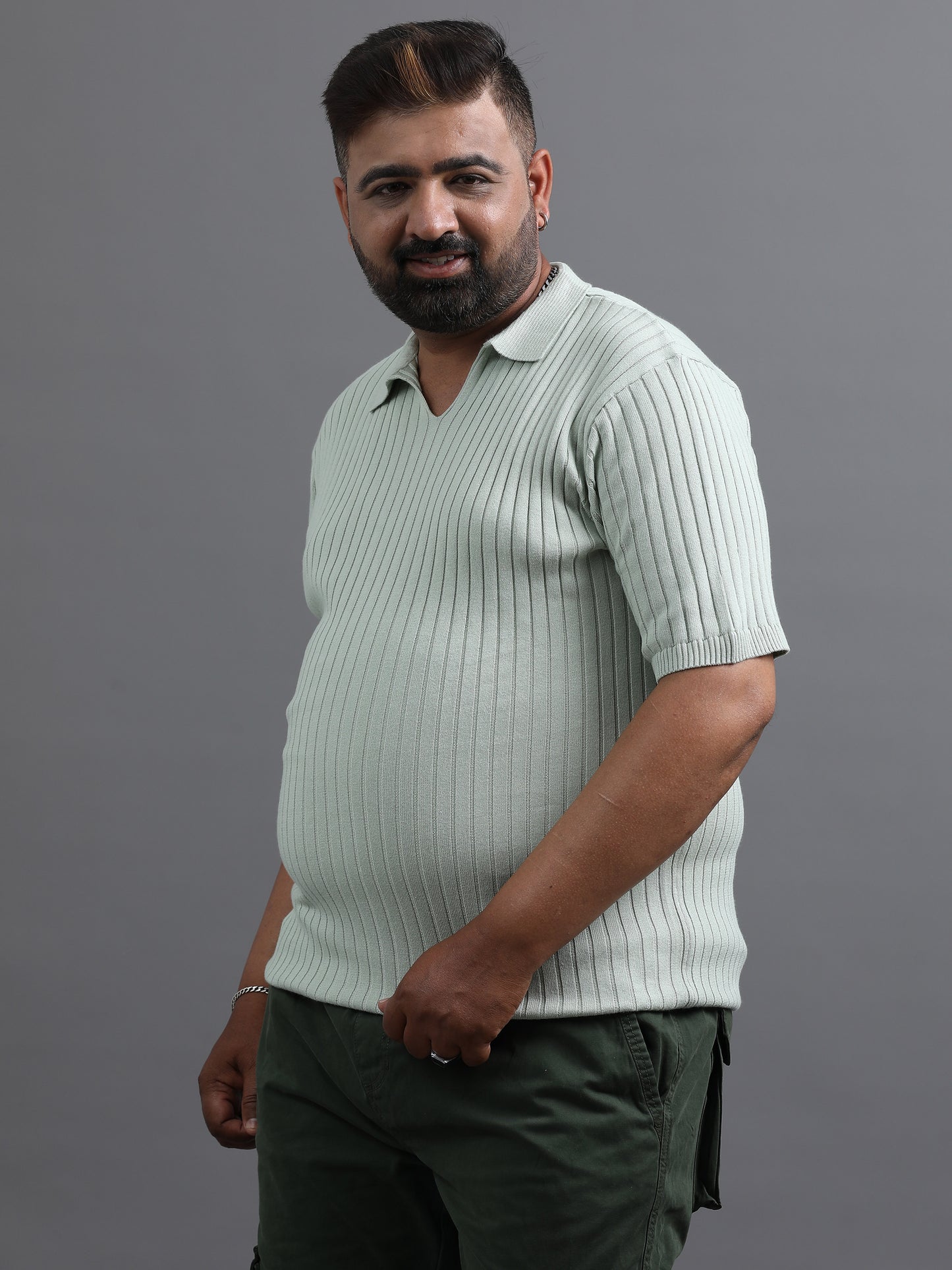 Light Blue Knitted Half Sleeve Cotton Polo T-Shirt