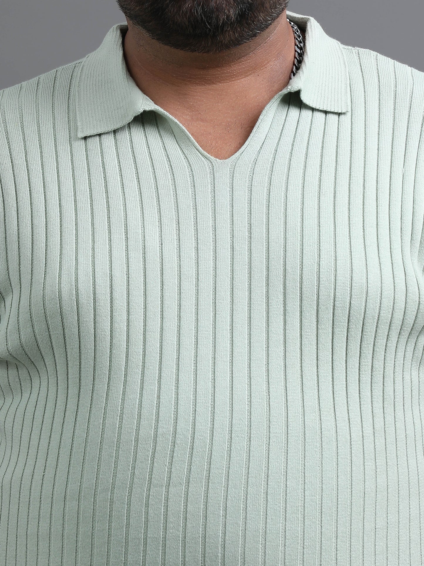 Light Blue Knitted Half Sleeve Cotton Polo T-Shirt