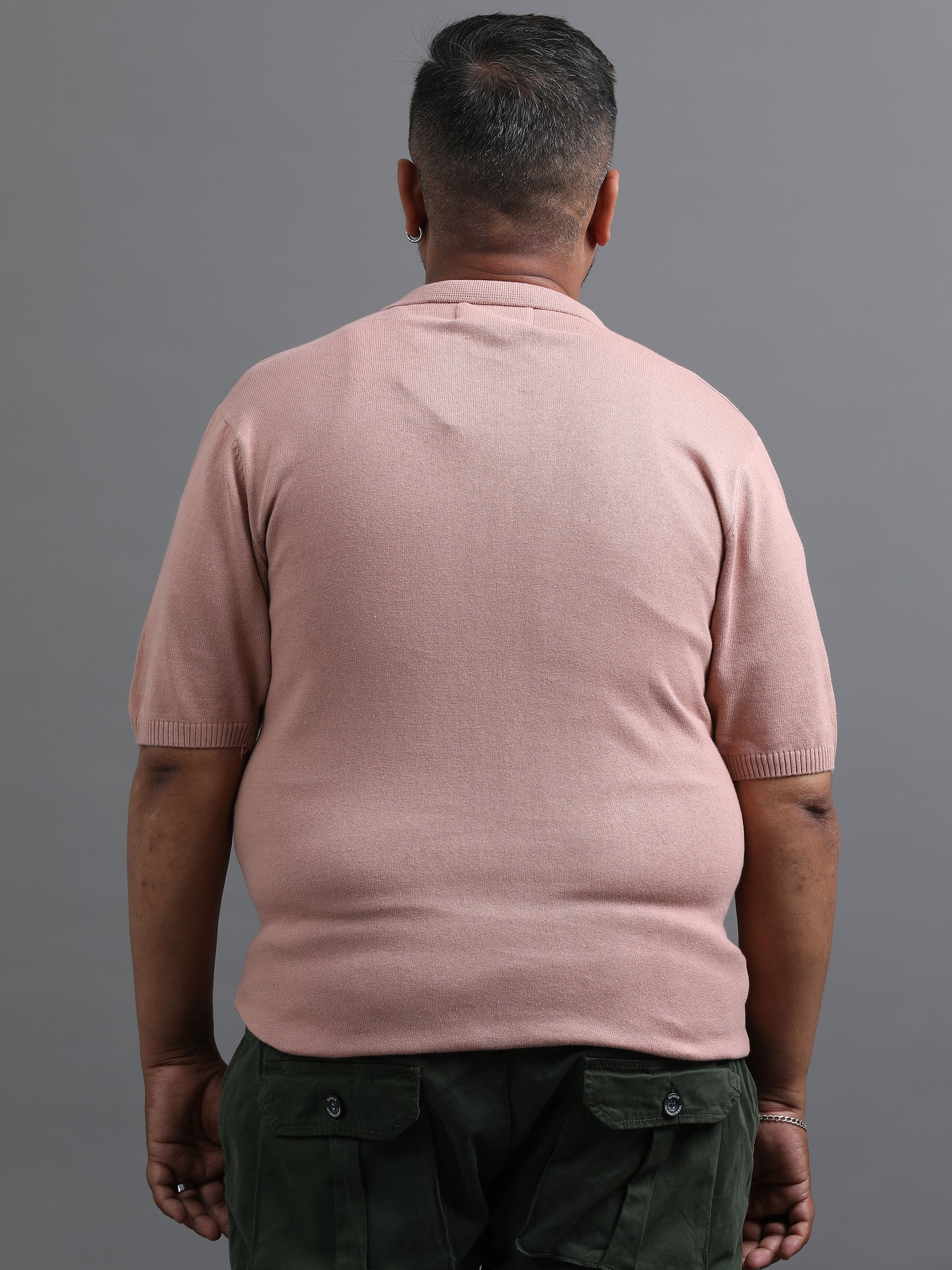 Light Pink Knitted Half Sleeve Cotton Polo T-Shirt