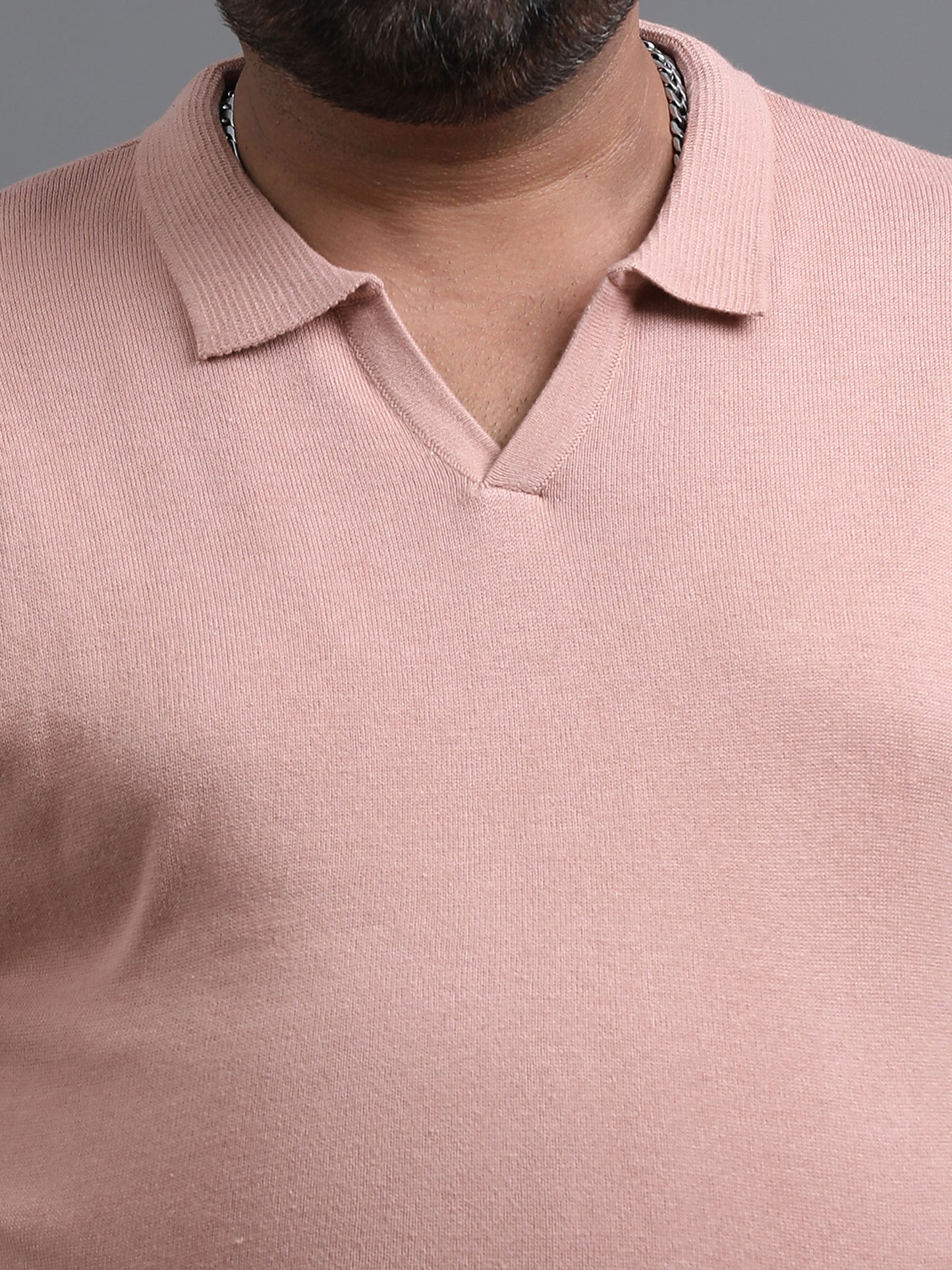 Light Pink Knitted Half Sleeve Cotton Polo T-Shirt
