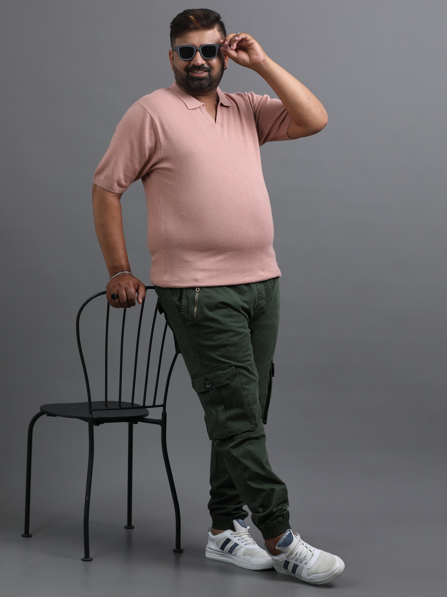 Light Pink Knitted Half Sleeve Cotton Polo T-Shirt