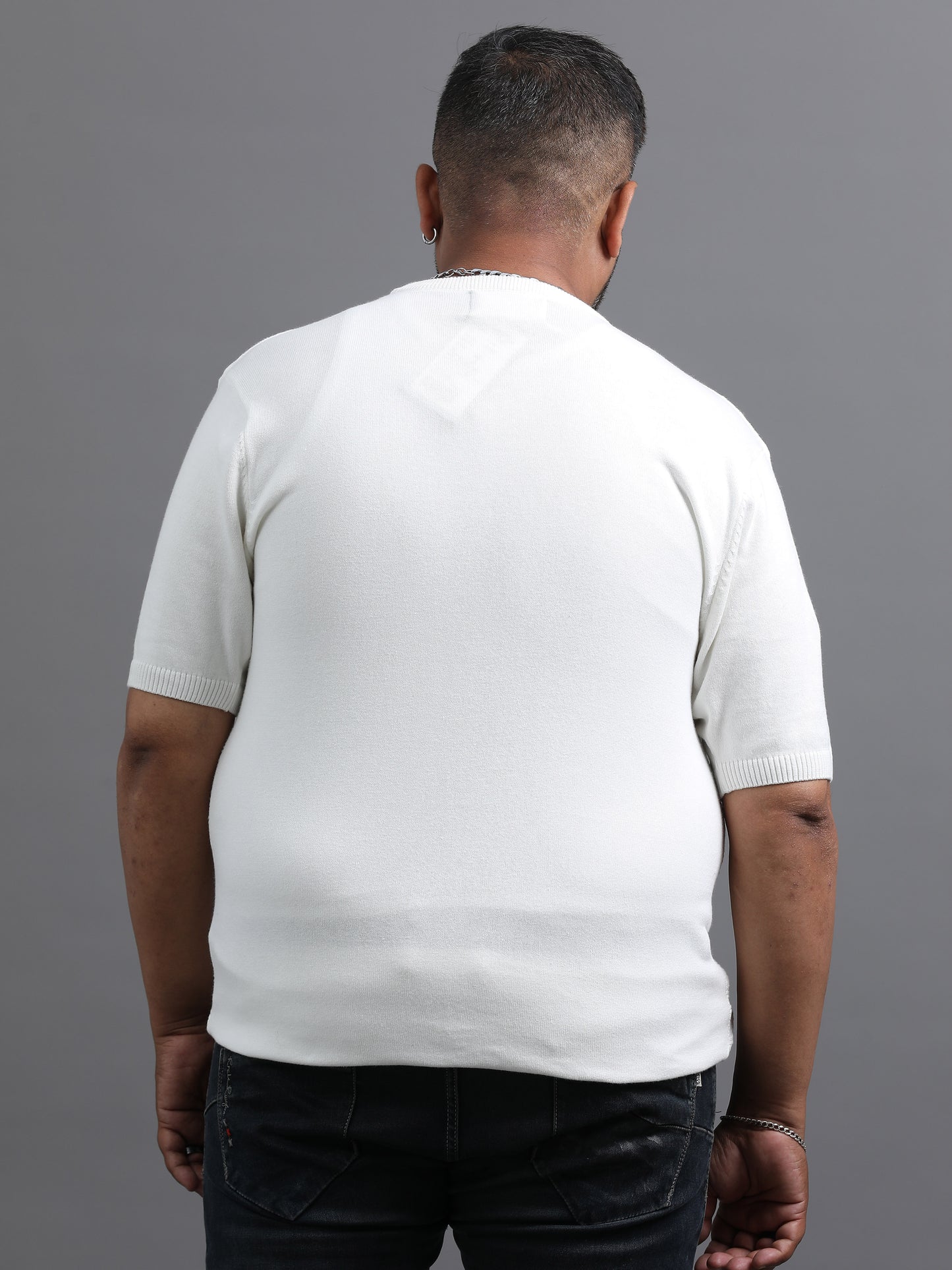 White Stripe Knitted Half Sleeve Cotton T-Shirts
