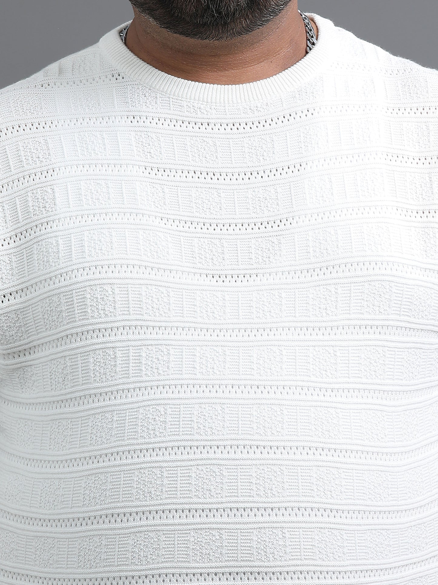 White Stripe Knitted Half Sleeve Cotton T-Shirts