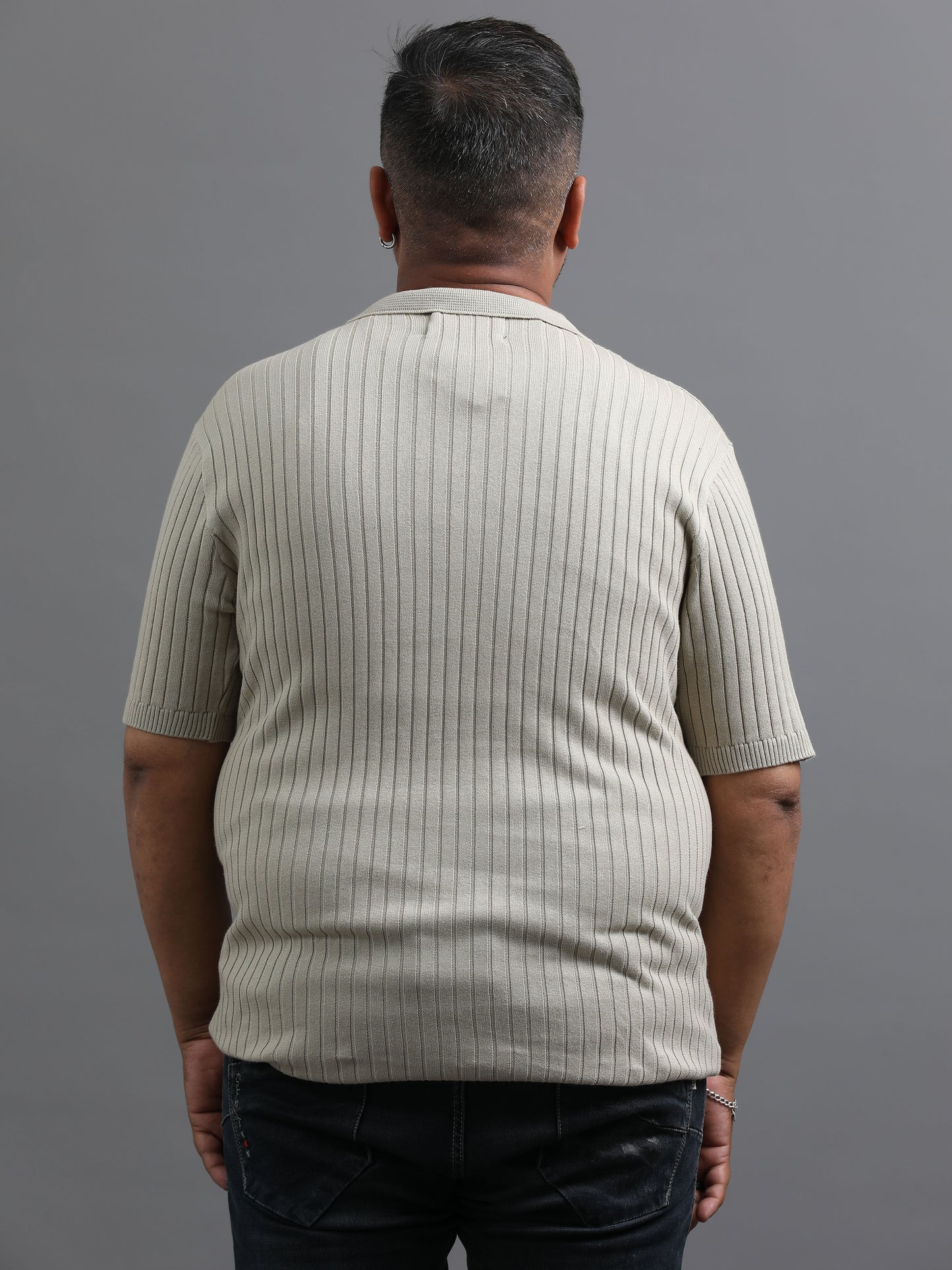Light Grey Knitted Half Sleeve Cotton Polo T-Shirt