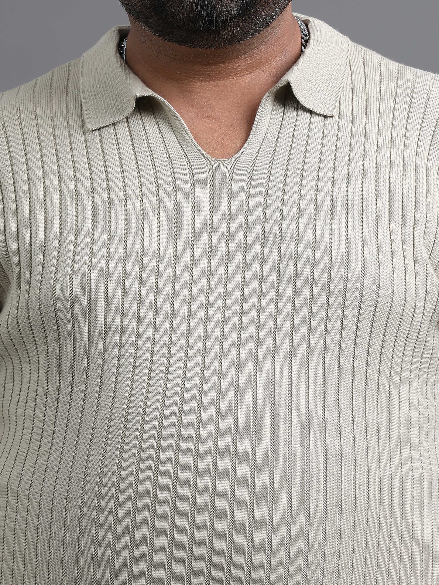Light Grey Knitted Half Sleeve Cotton Polo T-Shirt