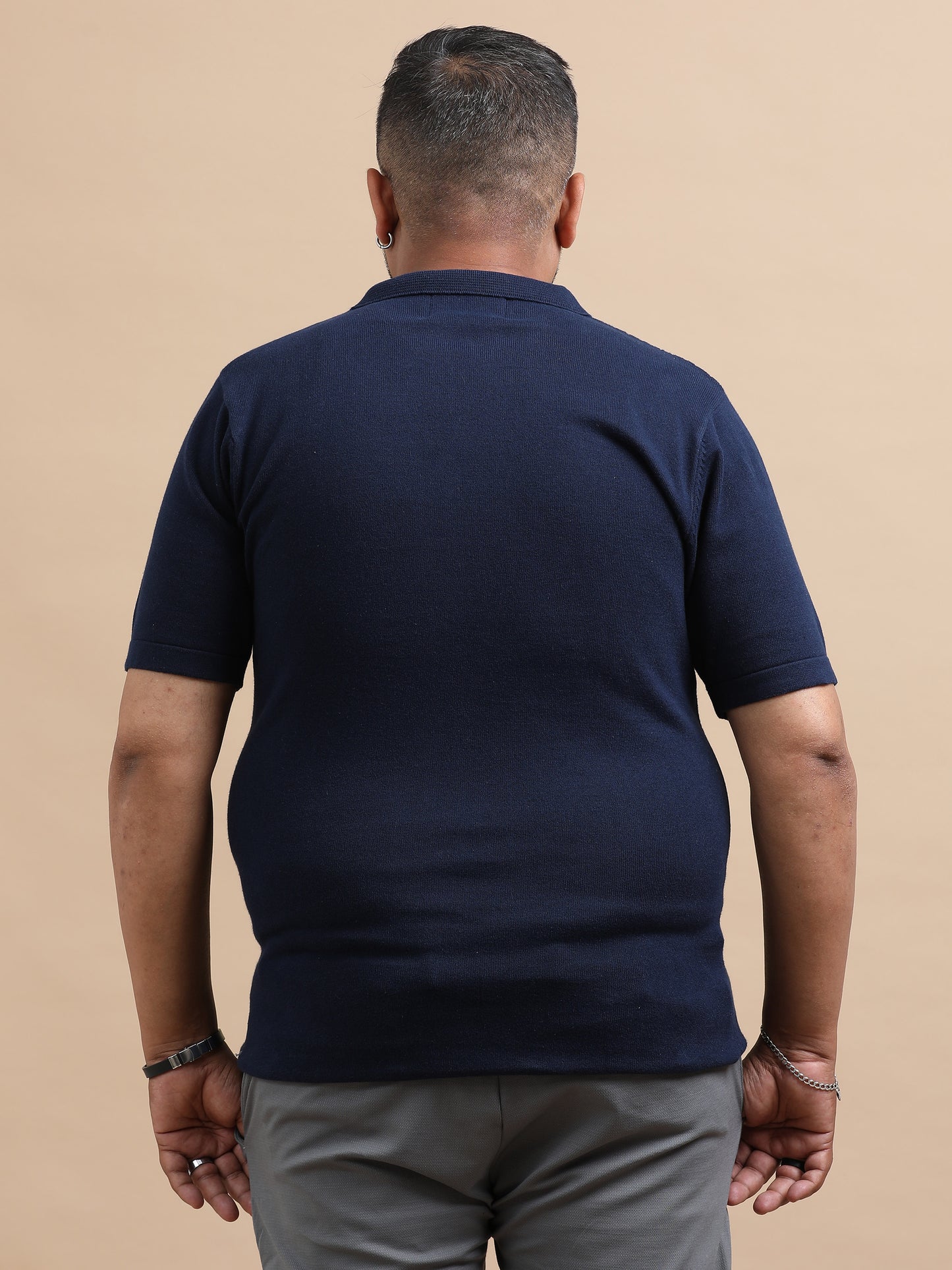 Navy Knitted Half Sleeve Cotton Polo T-Shirts