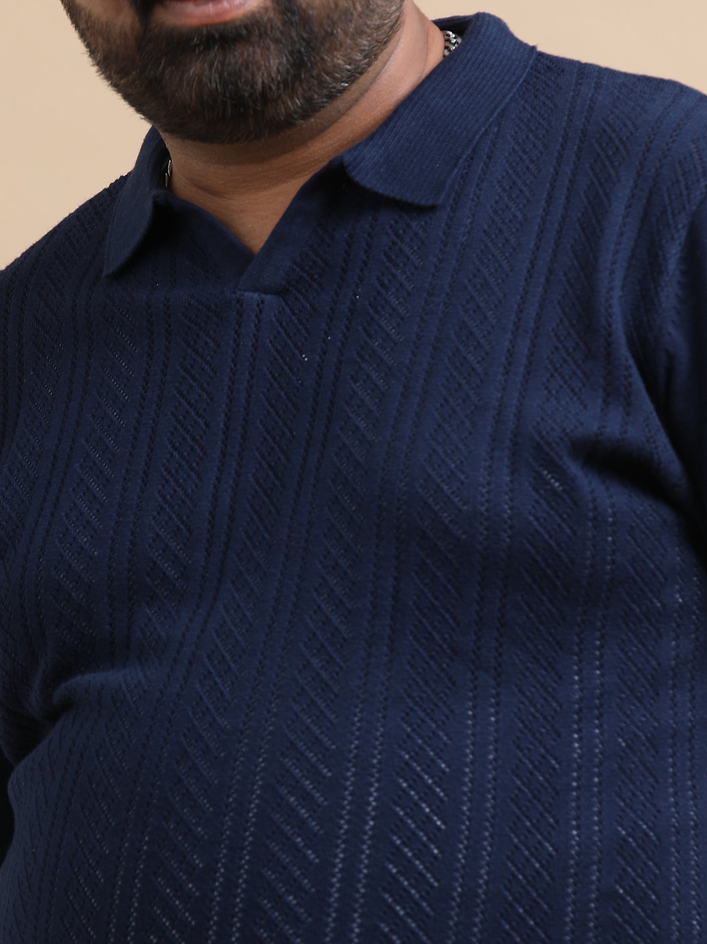 Navy Knitted Half Sleeve Cotton Polo T-Shirts