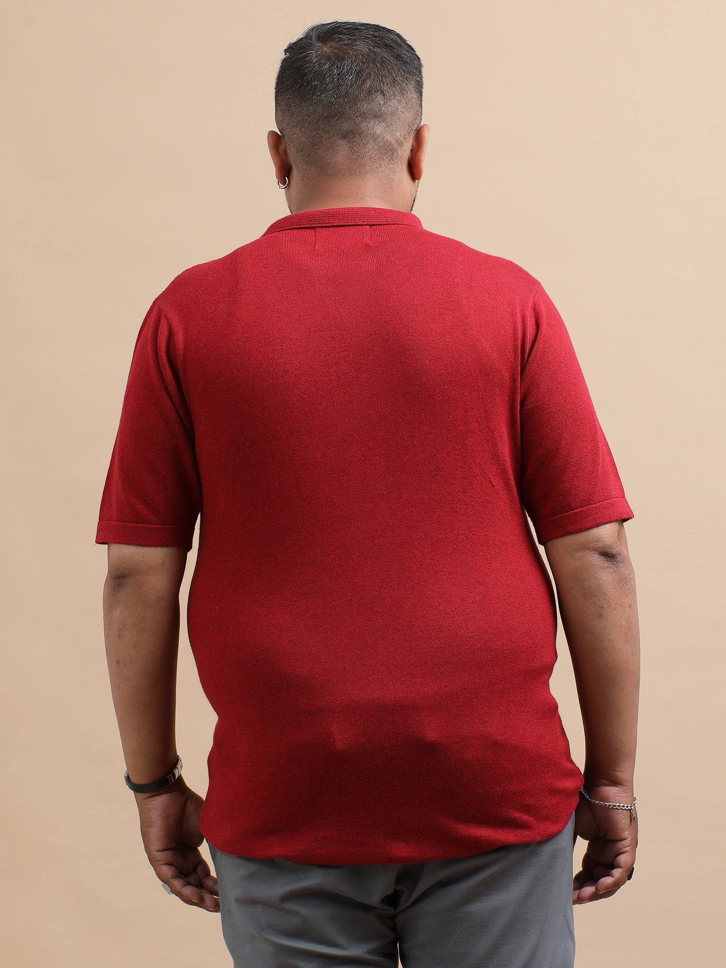 Red Knitted Half Sleeve Cotton Polo T-Shirts