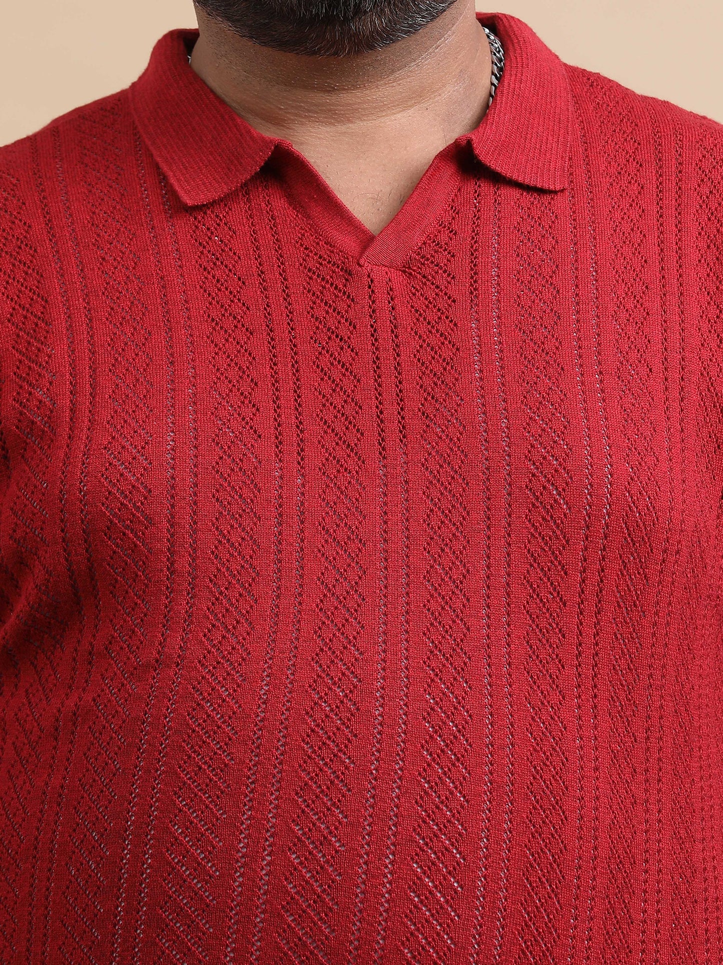 Red Knitted Half Sleeve Cotton Polo T-Shirts