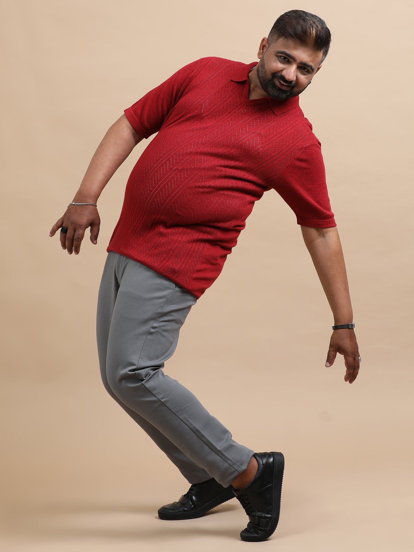 Red Knitted Half Sleeve Cotton Polo T-Shirts