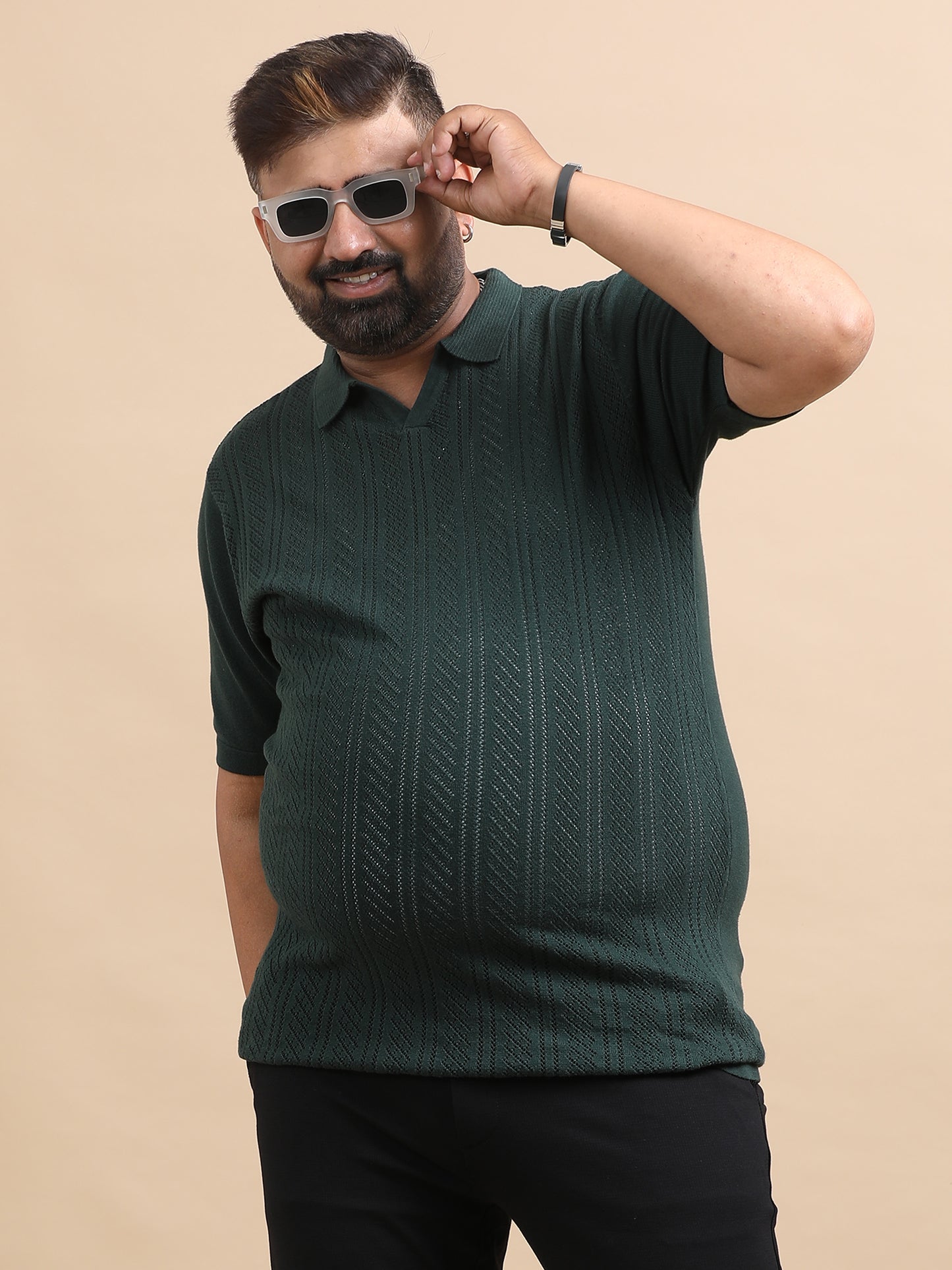 Dark Olive Knitted Half Sleeve Cotton Polo T-Shirts