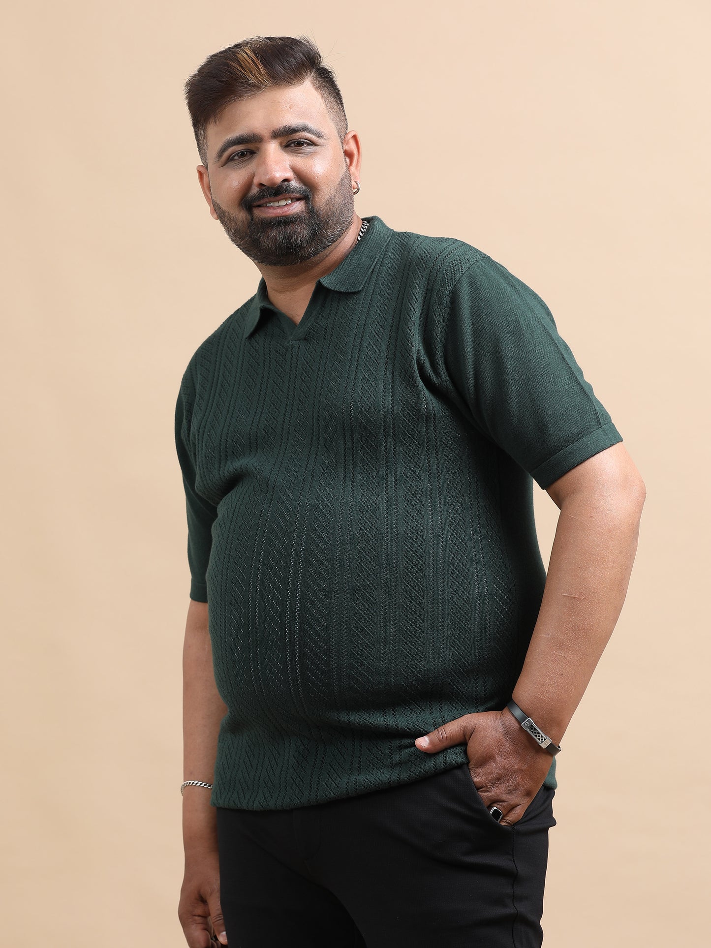 Dark Olive Knitted Half Sleeve Cotton Polo T-Shirts