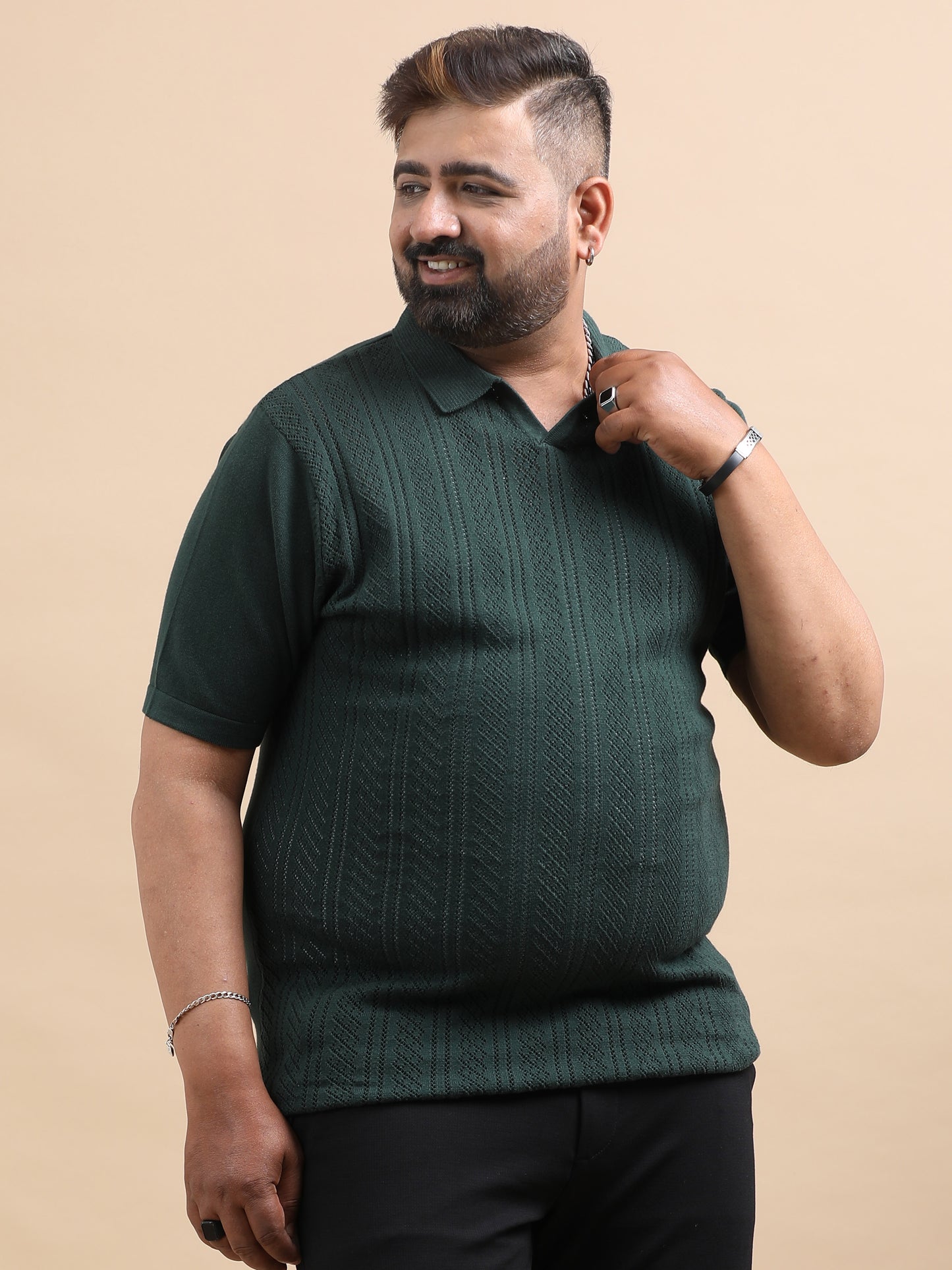 Dark Olive Knitted Half Sleeve Cotton Polo T-Shirts