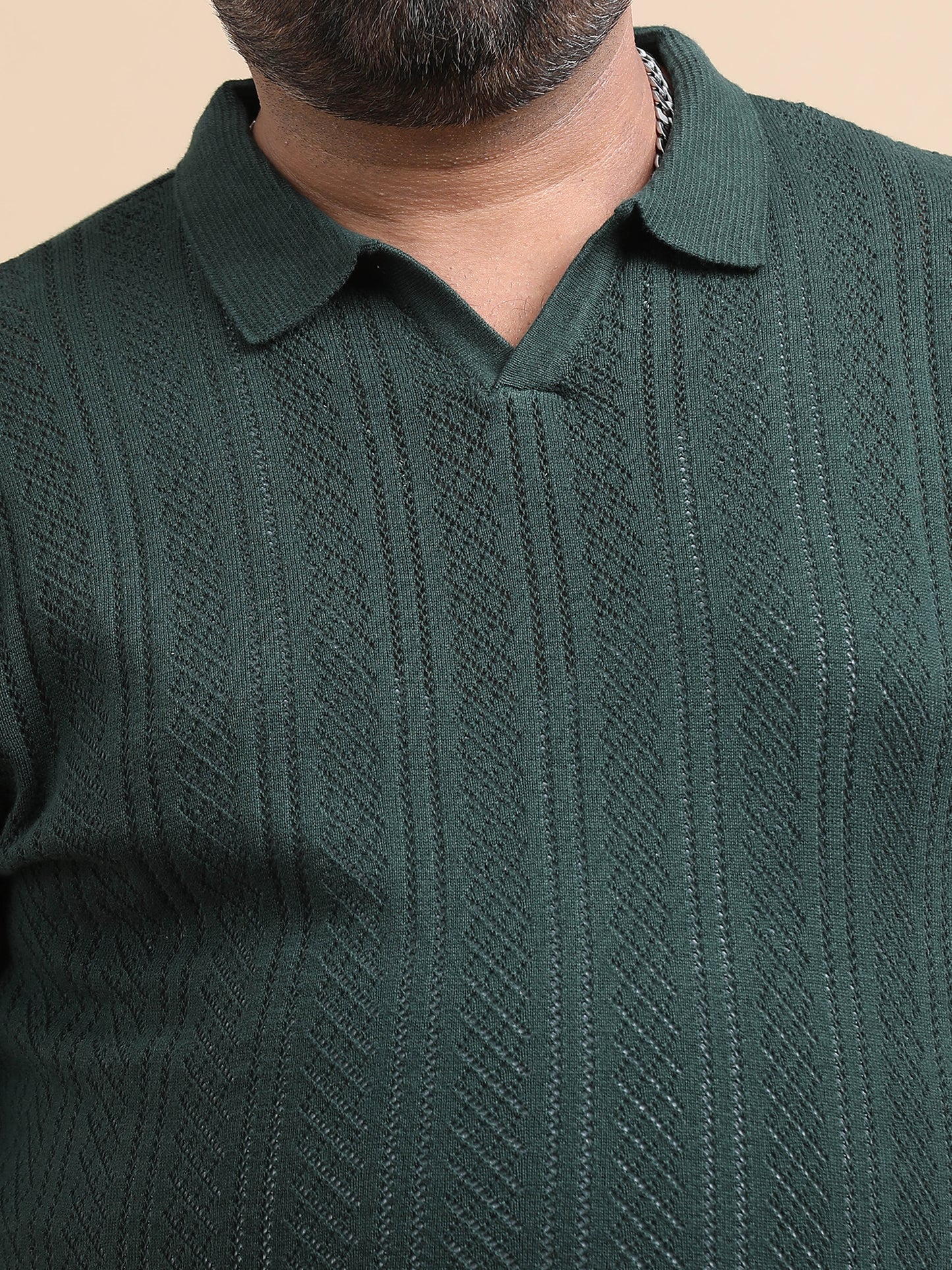 Dark Olive Knitted Half Sleeve Cotton Polo T-Shirts