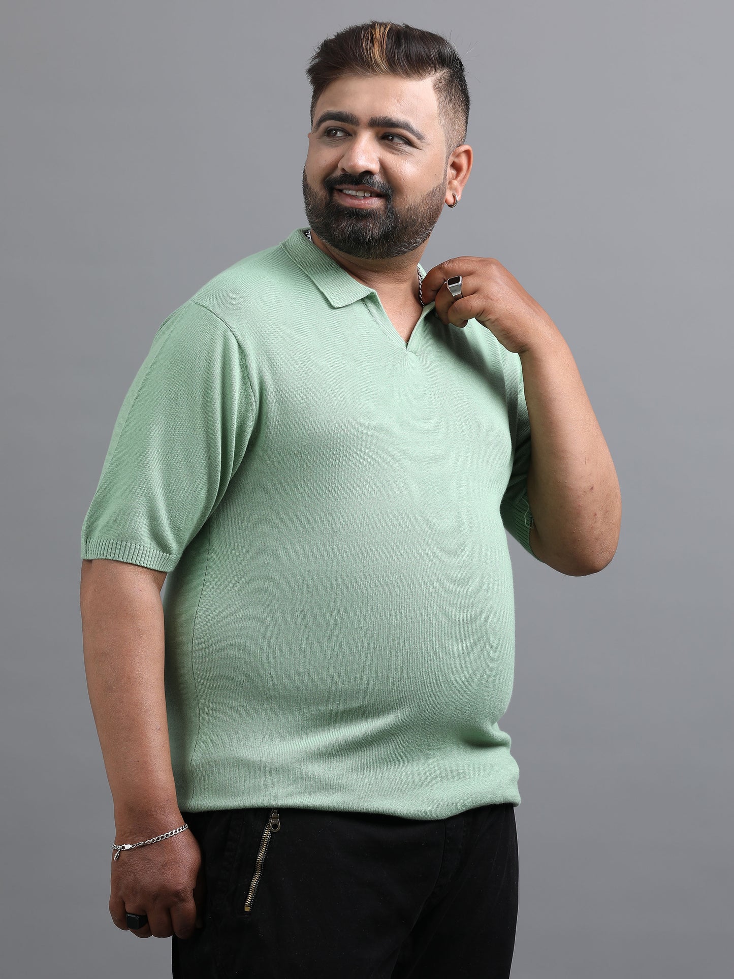Light Green Knitted Half Sleeve Cotton Polo T-Shirt