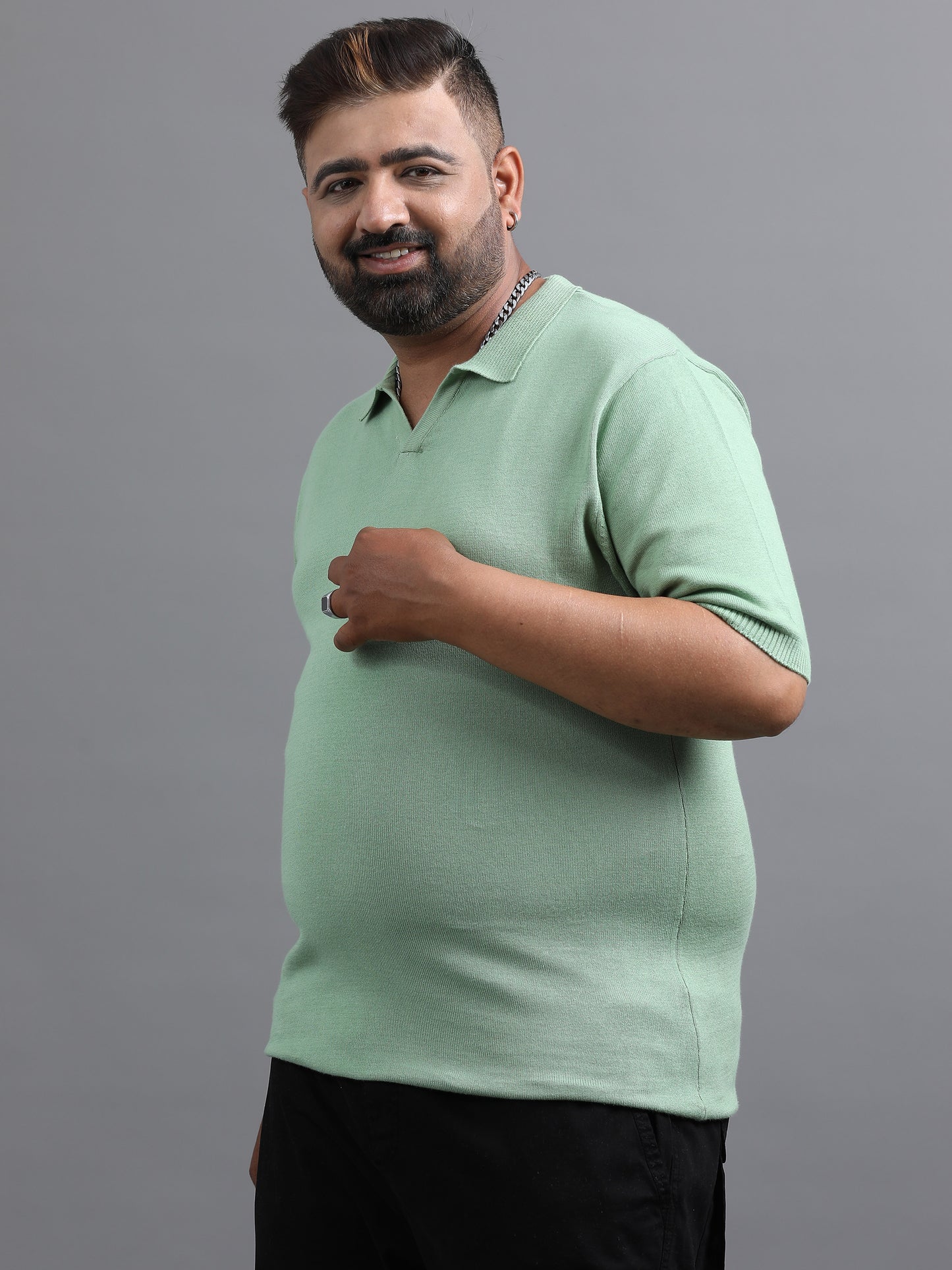 Light Green Knitted Half Sleeve Cotton Polo T-Shirt