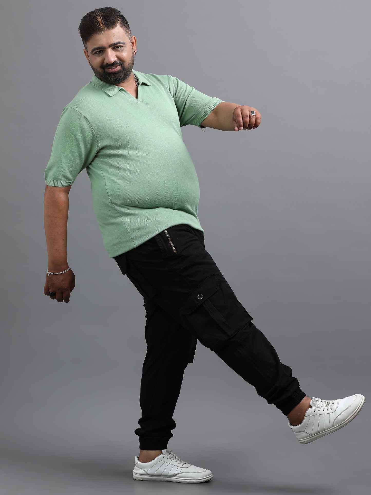 Light Green Knitted Half Sleeve Cotton Polo T-Shirt