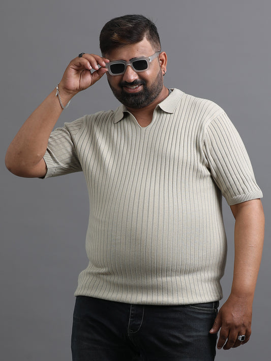 Light Grey Knitted Half Sleeve Cotton Polo T-Shirt