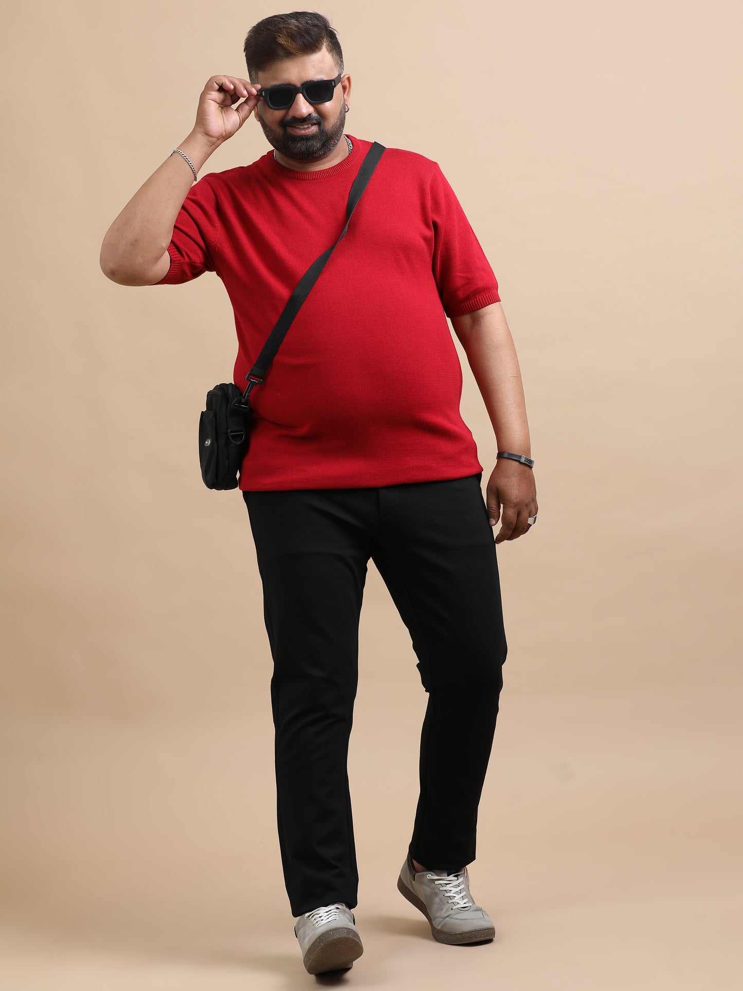 Red Knitted Half Sleeve Cotton T-Shirts