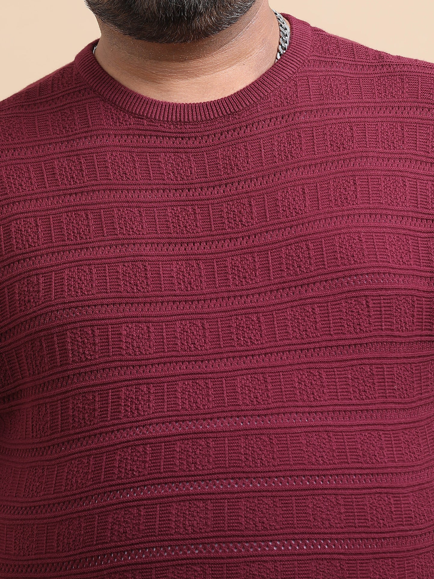 Marron Stripe Knitted Half Sleeve Cotton T-Shirts