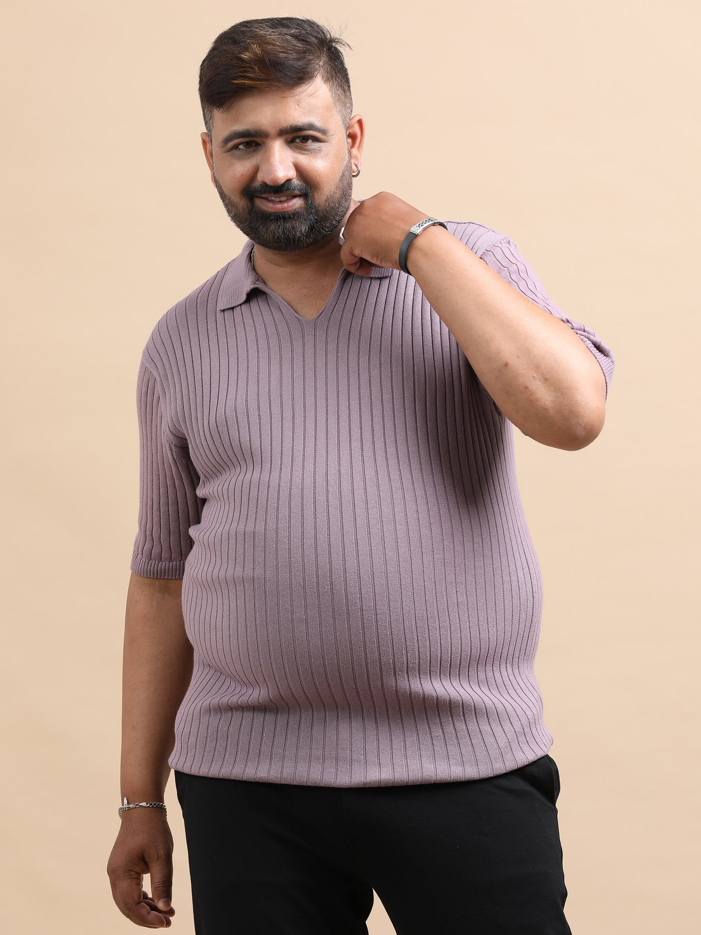 Lavender Knitted Half Sleeve Cotton Polo T-Shirts