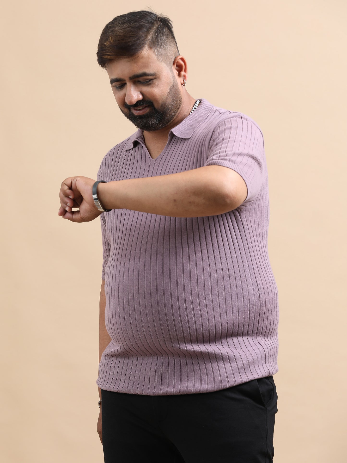 Lavender Knitted Half Sleeve Cotton Polo T-Shirts