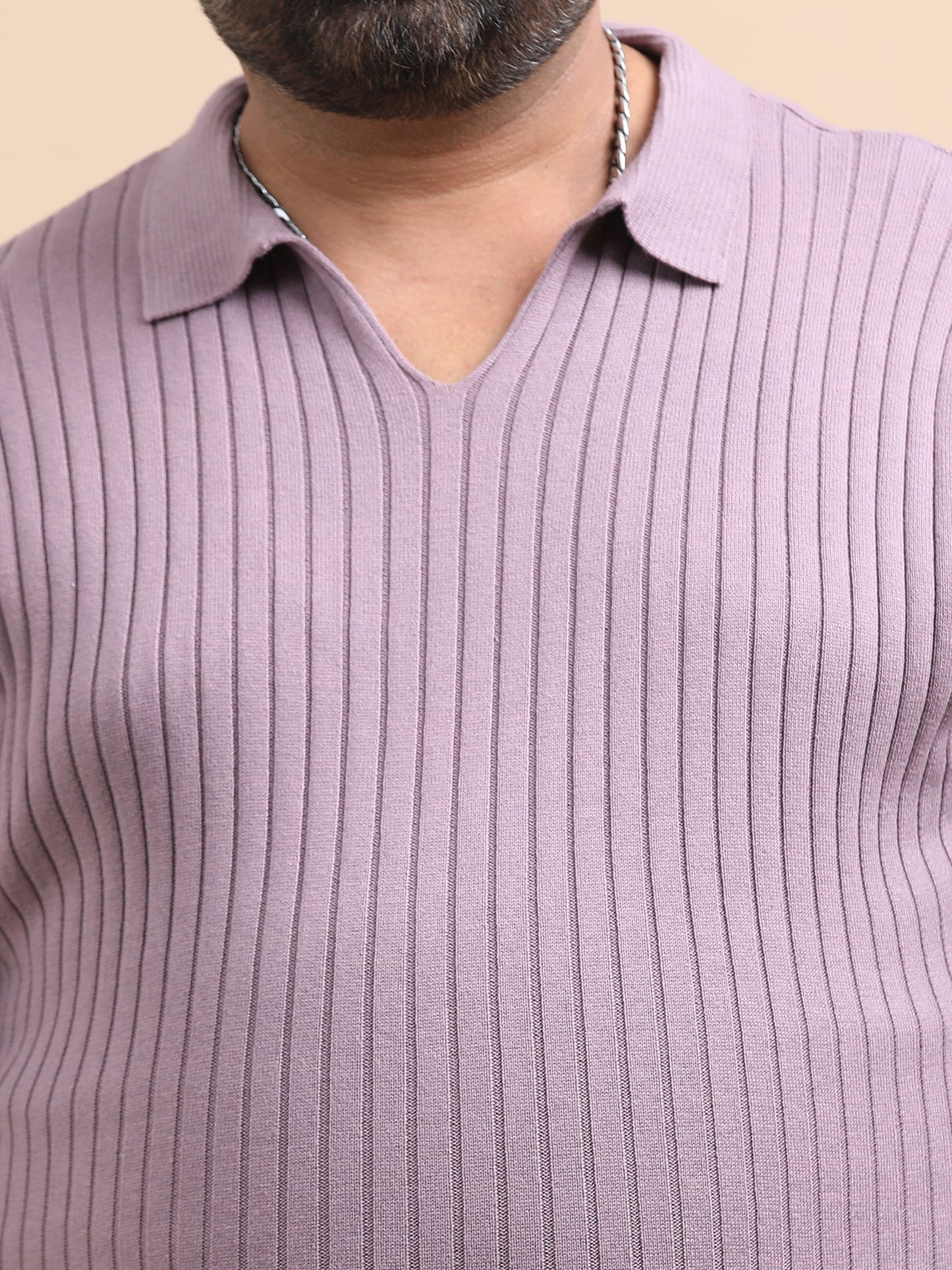 Lavender Knitted Half Sleeve Cotton Polo T-Shirts
