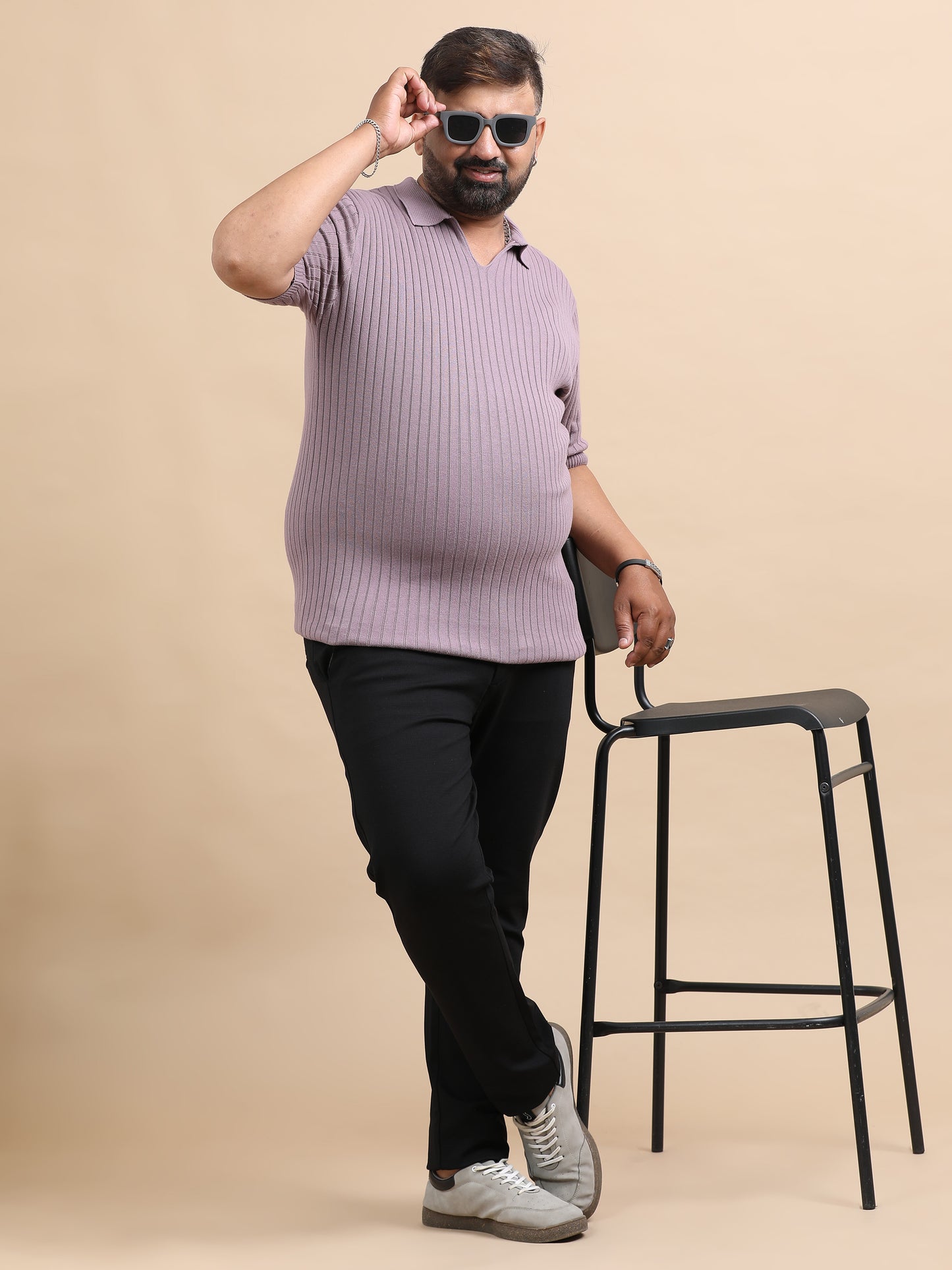 Lavender Knitted Half Sleeve Cotton Polo T-Shirts