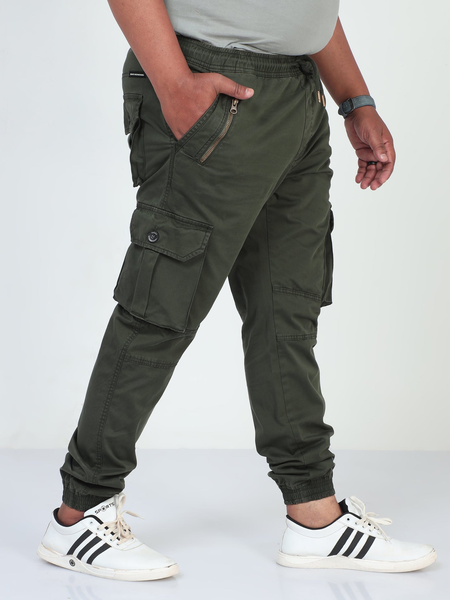 Green Plus Size Men Cargo Joggers