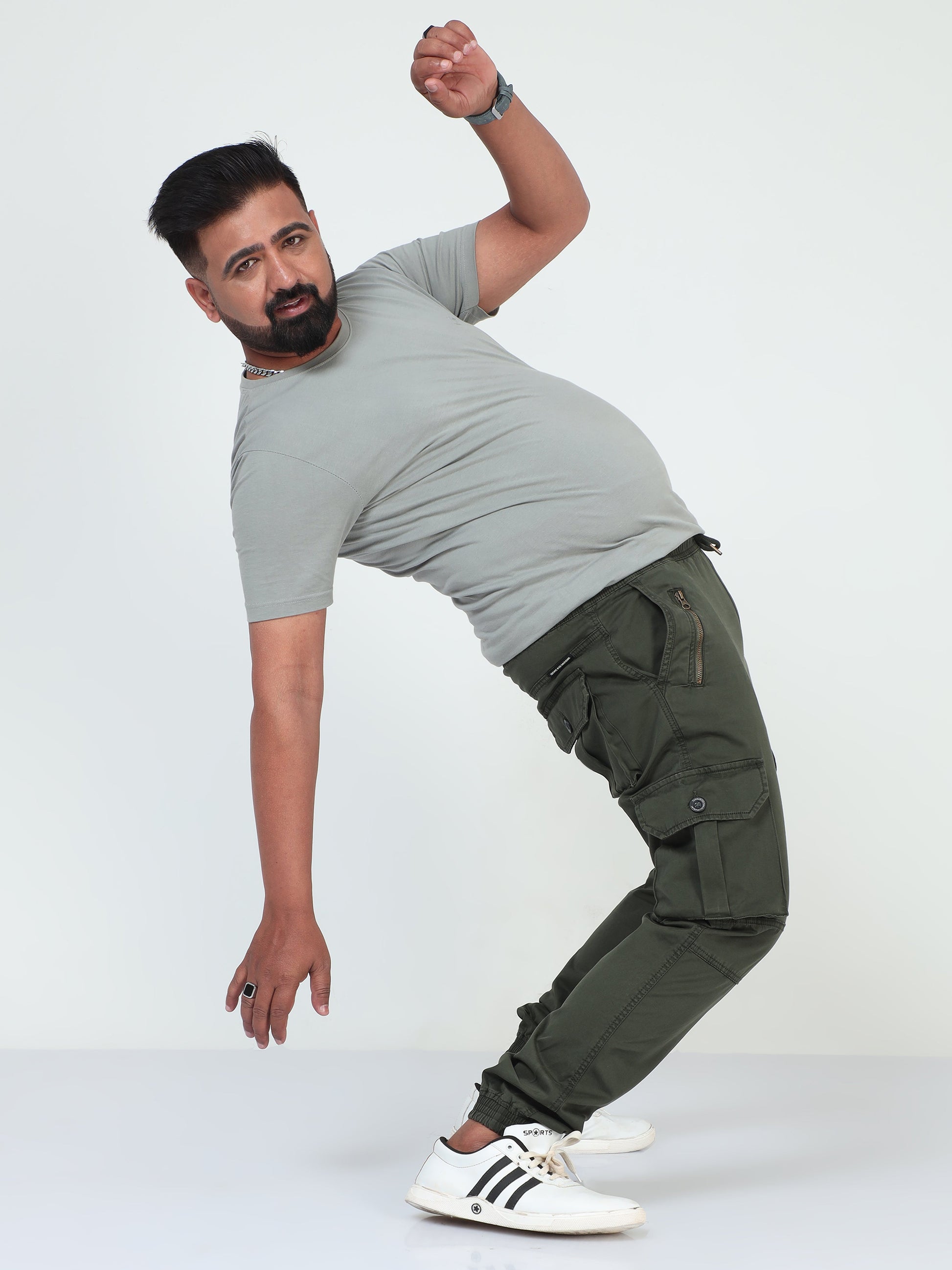 Green Plus Size Men Cargo Joggers