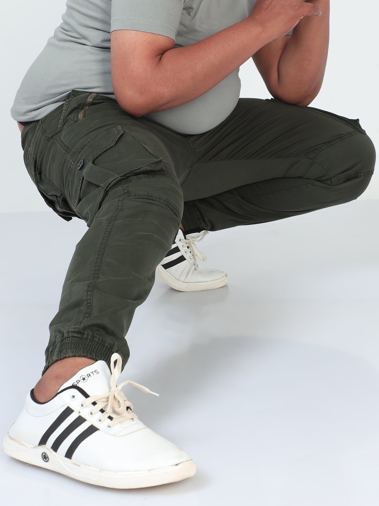 Green Plus Size Men Cargo Joggers
