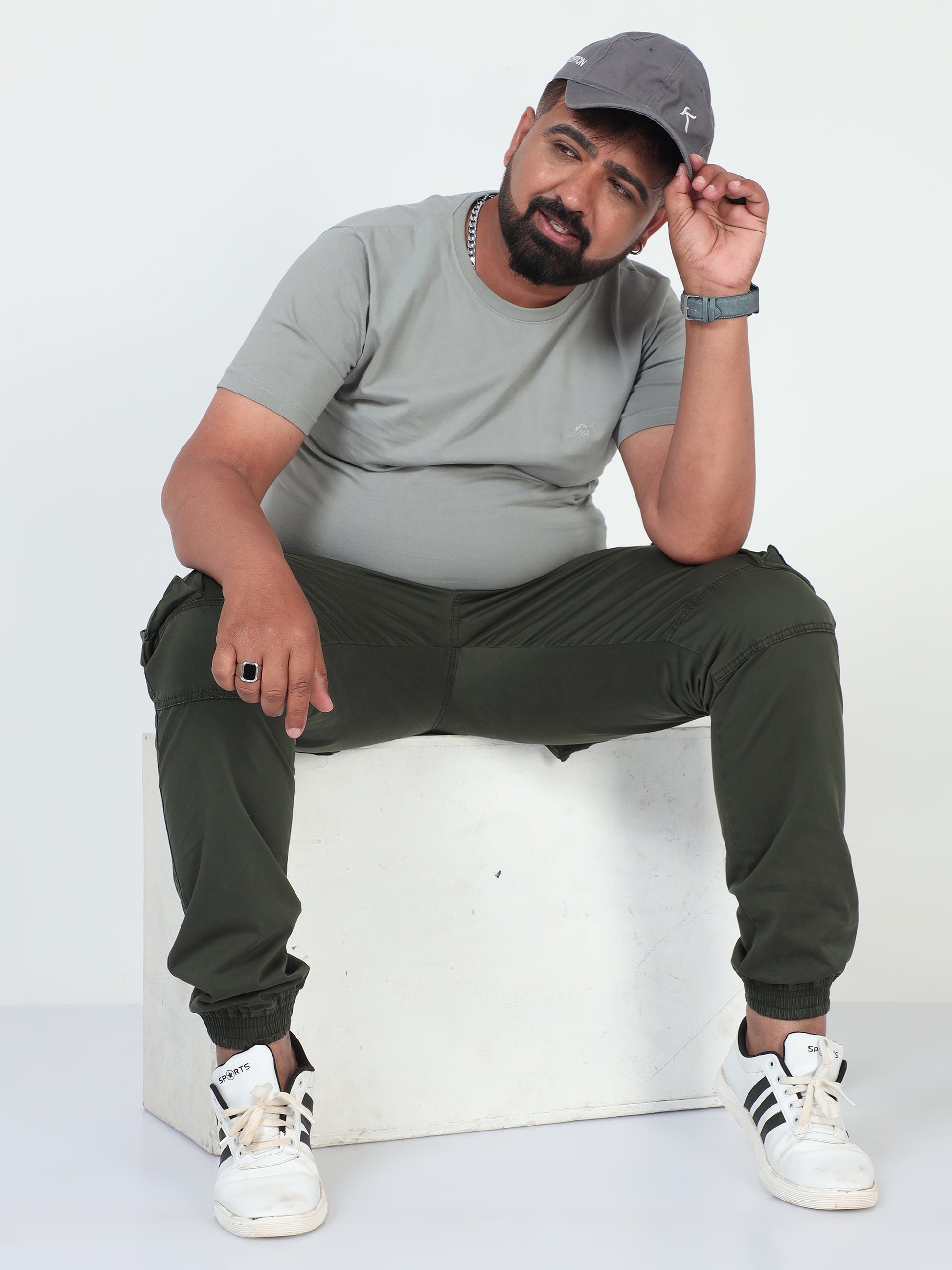 Green Plus Size Men Cargo Joggers