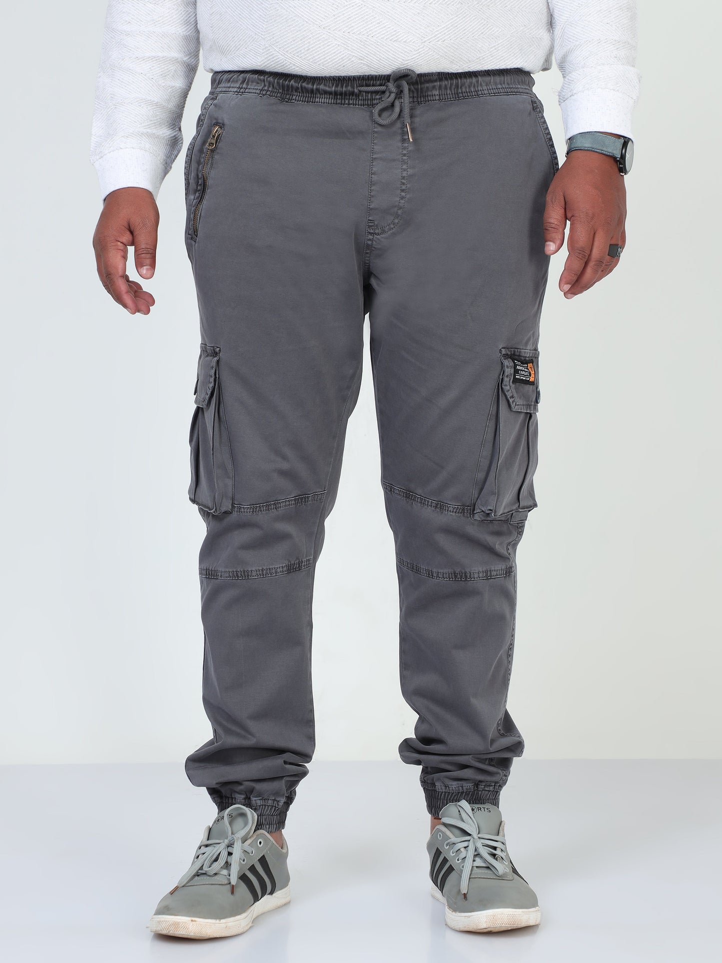 Grey Plus Size Men Cargo Joggers