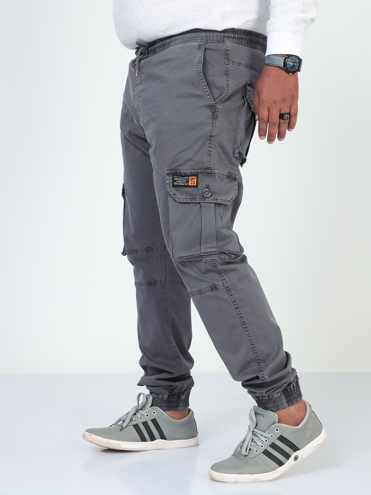 Grey Plus Size Men Cargo Joggers