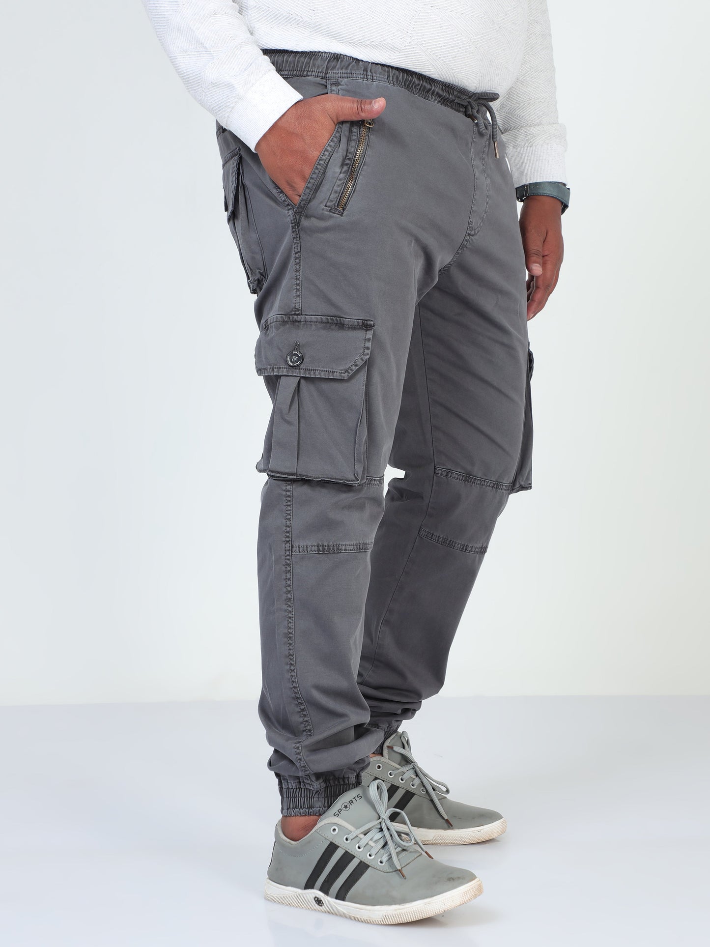Grey Plus Size Men Cargo Joggers