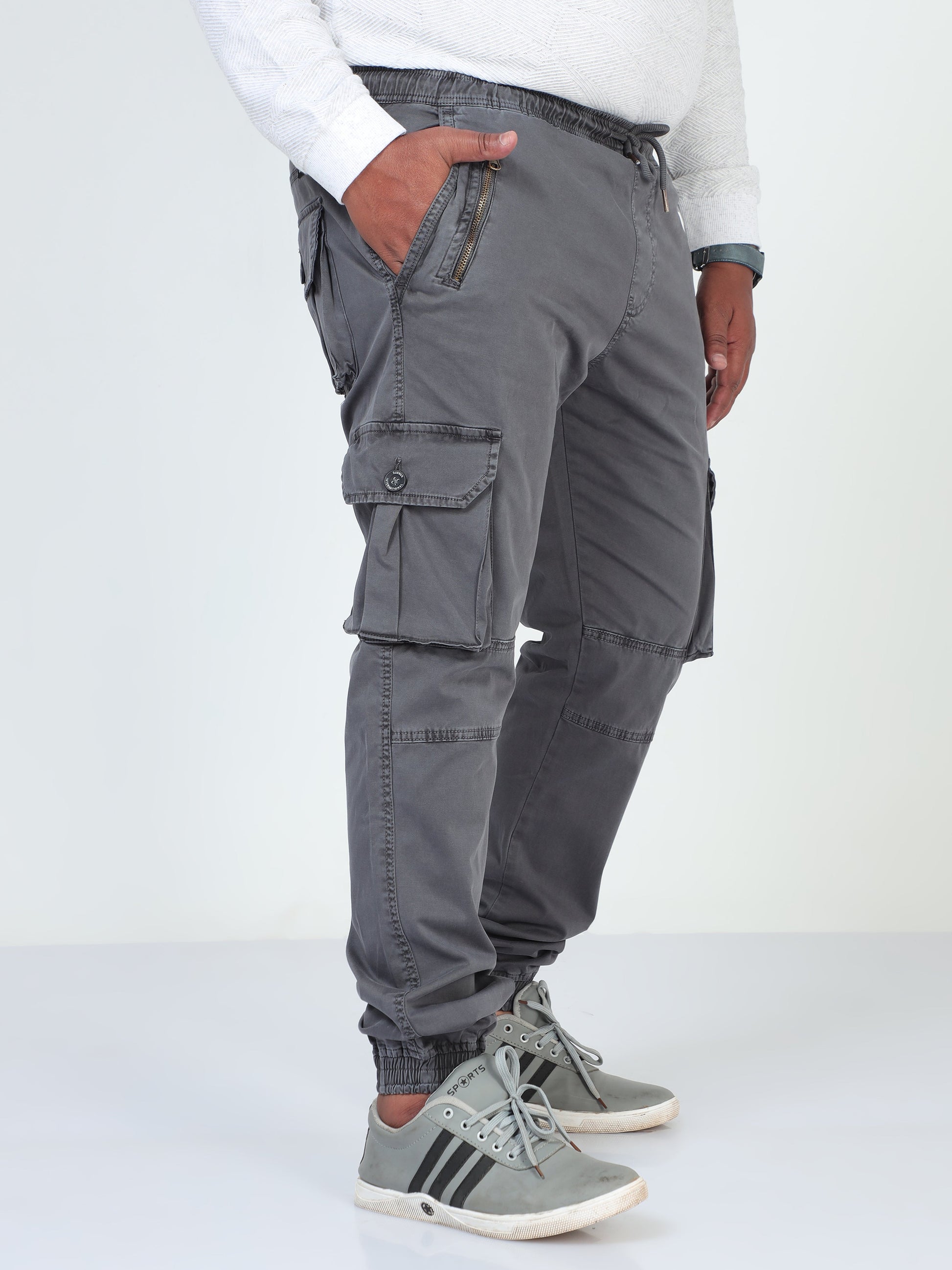 Grey Plus Size Men Cargo Joggers