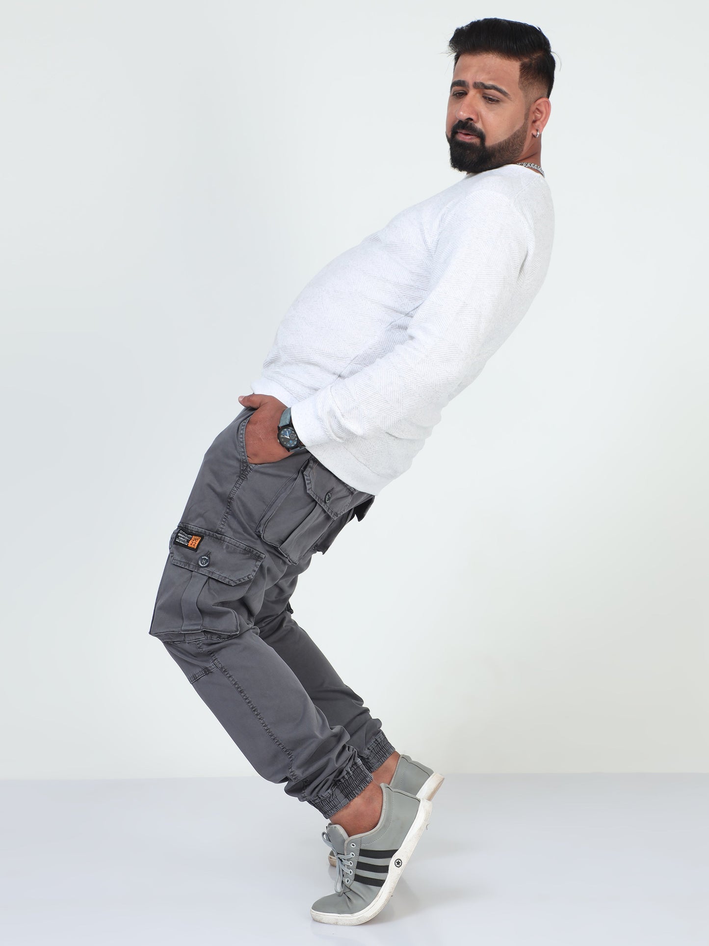 Grey Plus Size Men Cargo Joggers