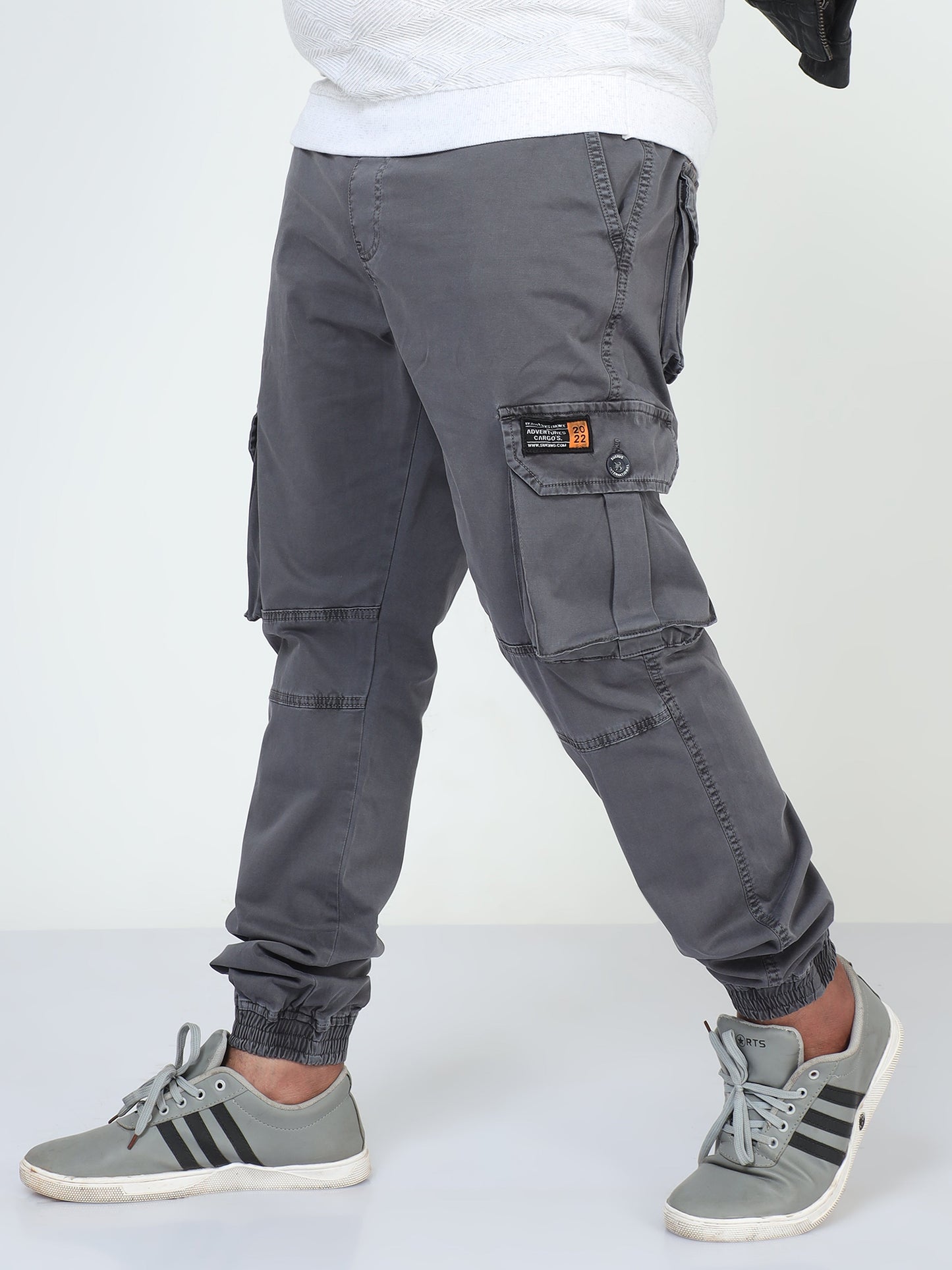 Grey Plus Size Men Cargo Joggers