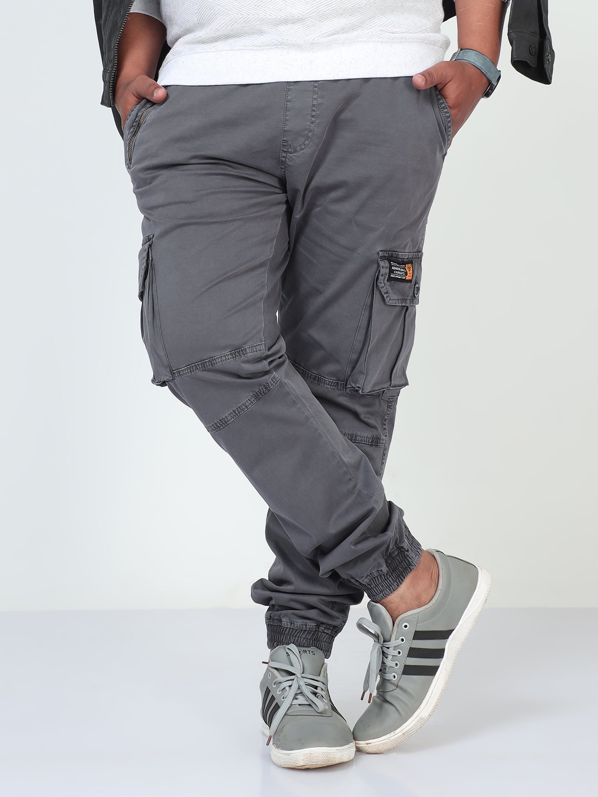 Grey Plus Size Men Cargo Joggers