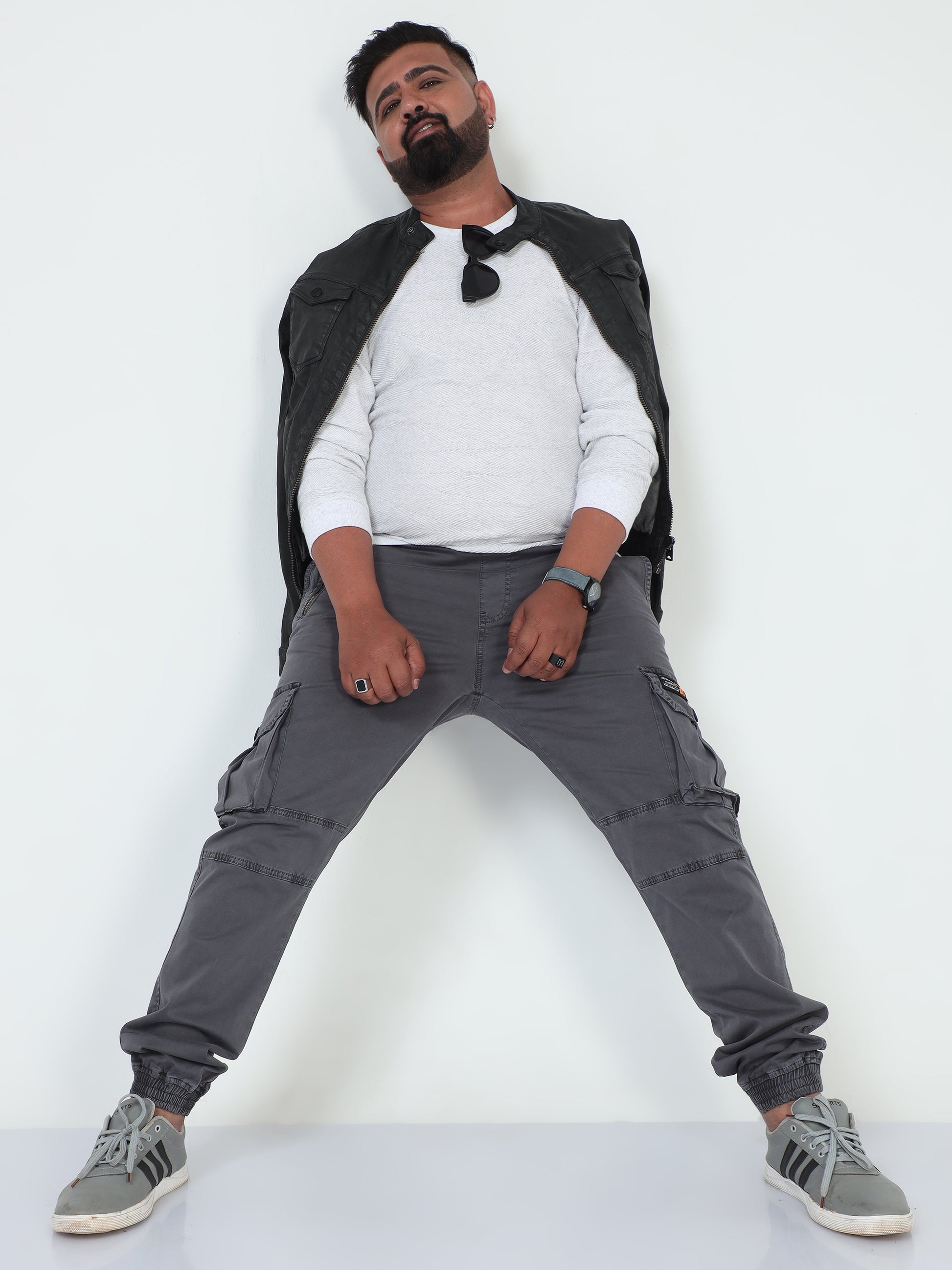 Grey Plus Size Men Cargo Joggers
