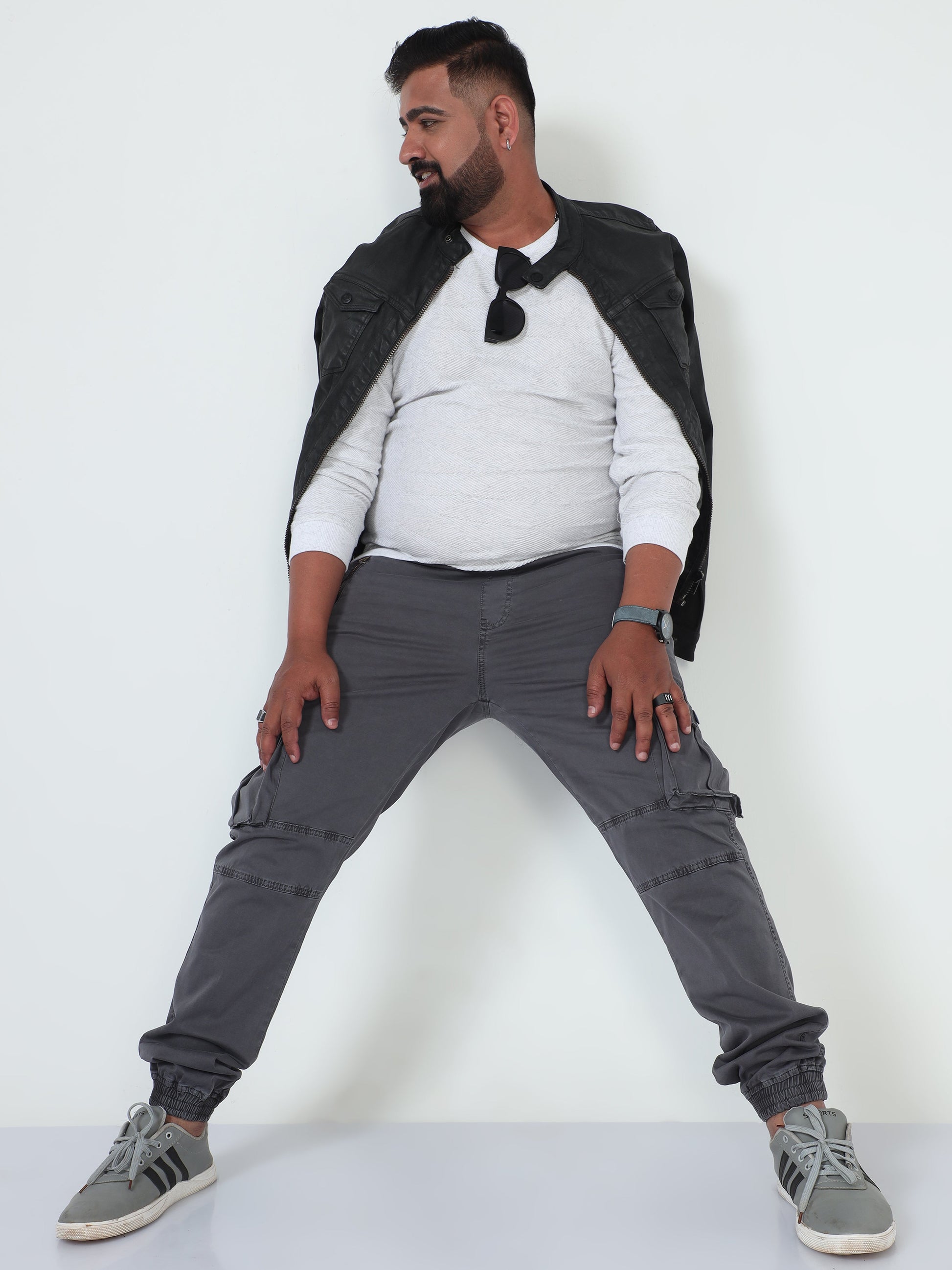 Grey Plus Size Men Cargo Joggers