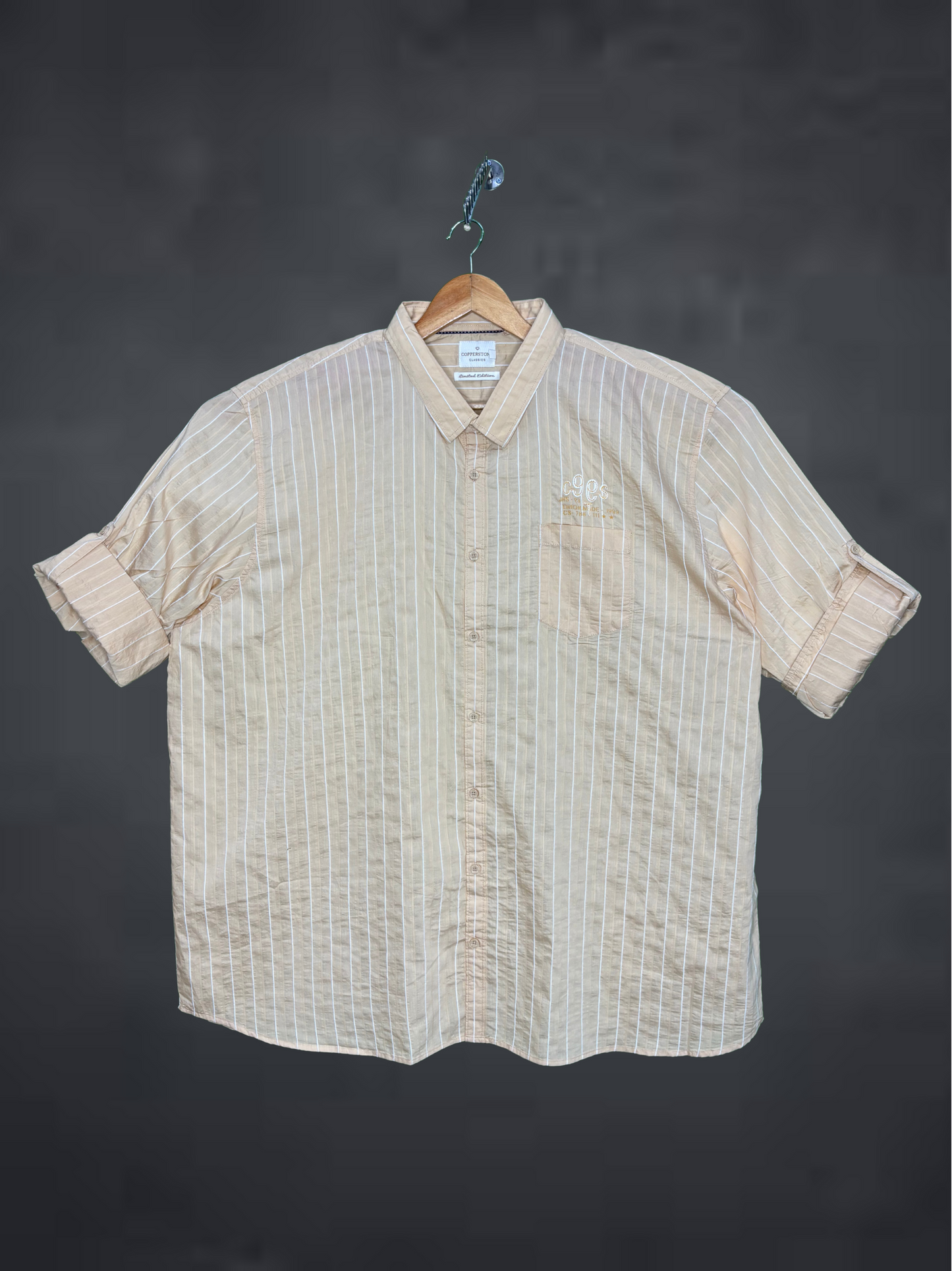 Plus Size Cream Striped Full Sleeve Shirt for Men â€“ Big & Tall Casual Wear